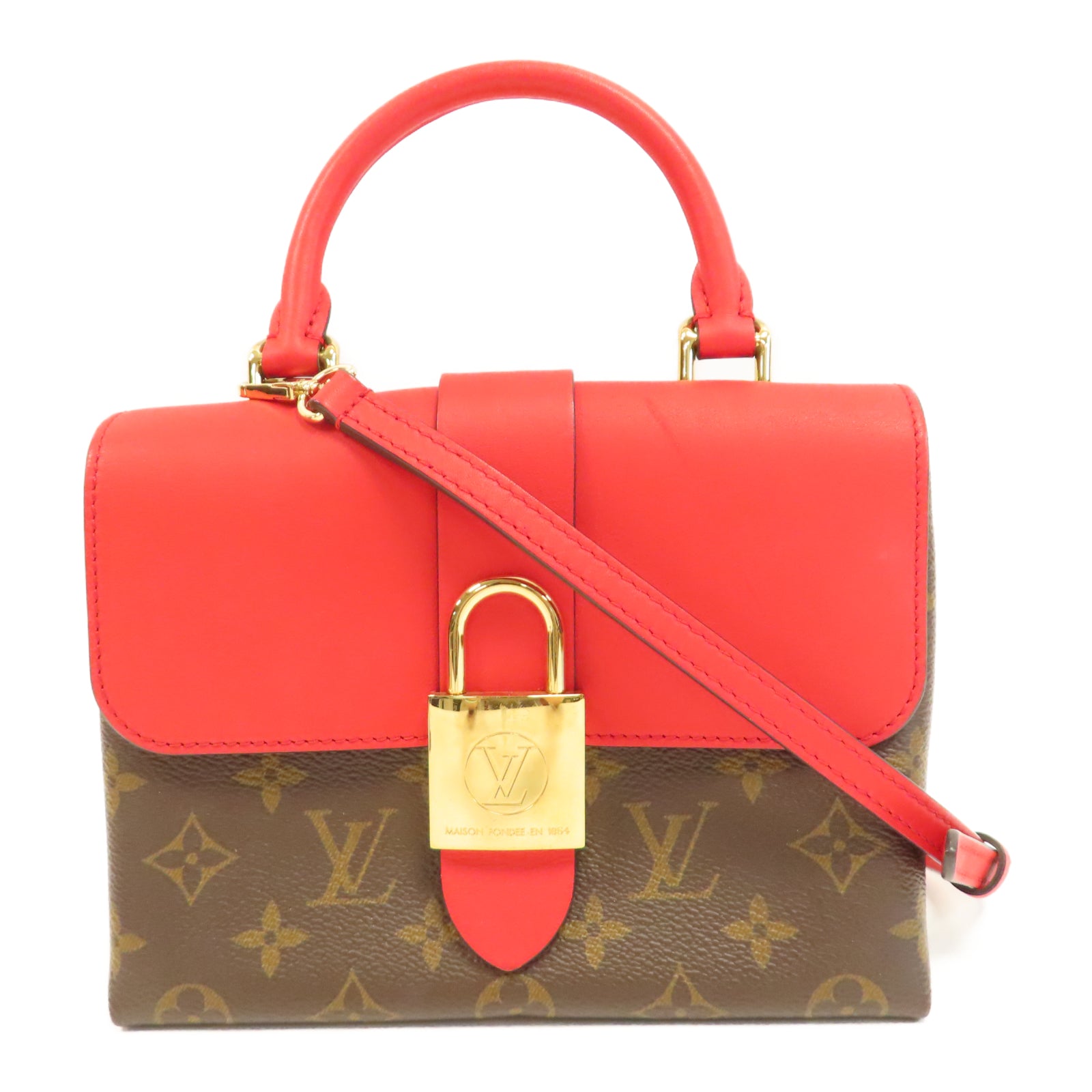 LOUIS VUITTON Monogram/皮革Locky金扣手挽肩背兩用袋啡色/紅色