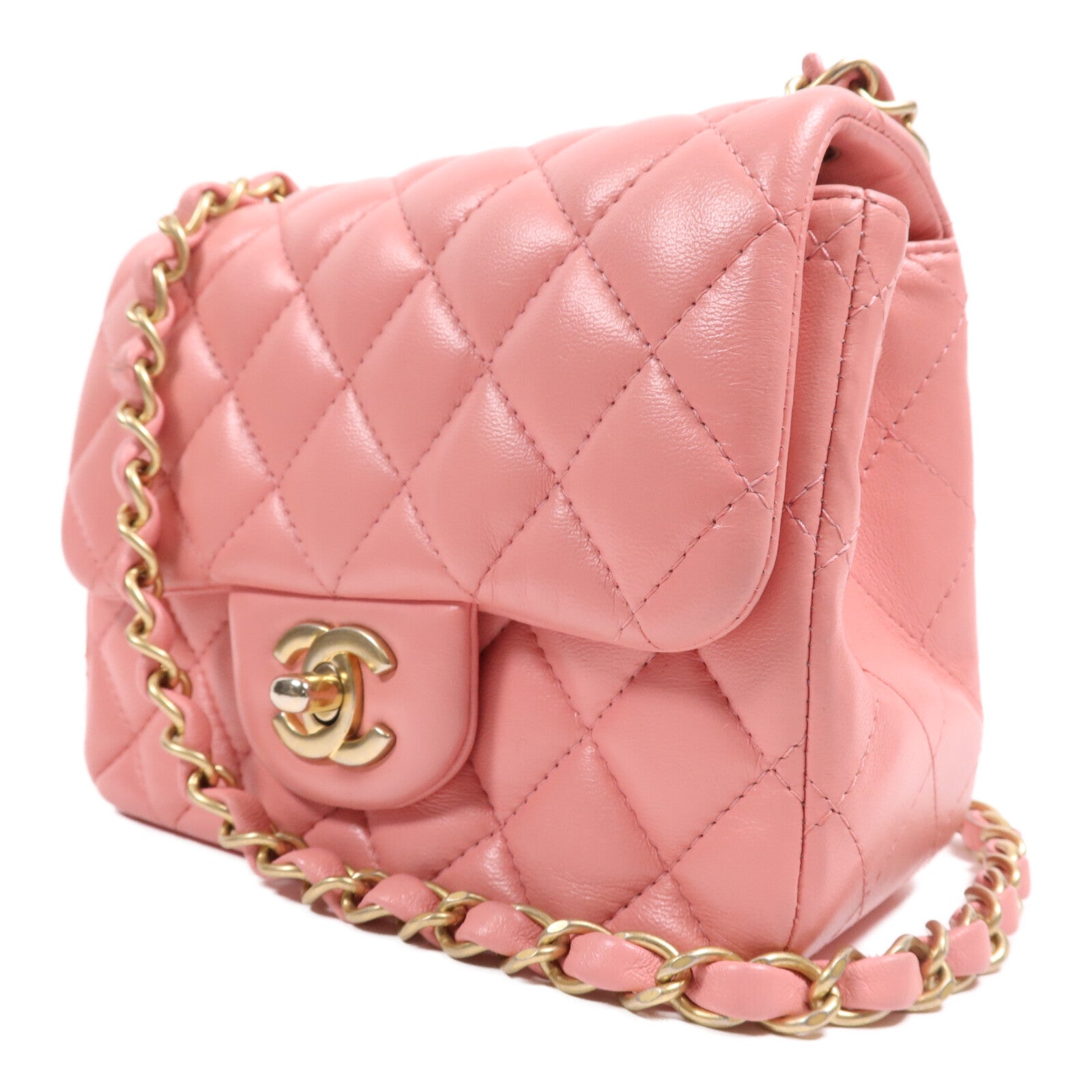 CHANEL 羊皮皮革Mini Classic 17金扣鏈帶肩背袋