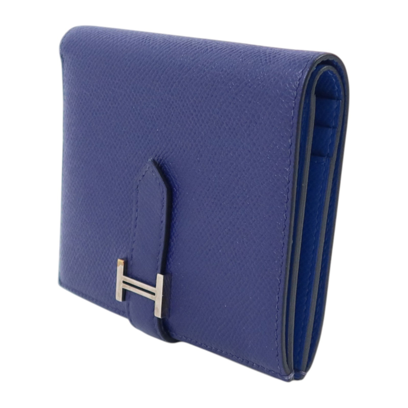 HERMES Epsom皮革Bearn Compact Wallet銀扣錢包Blue Encre