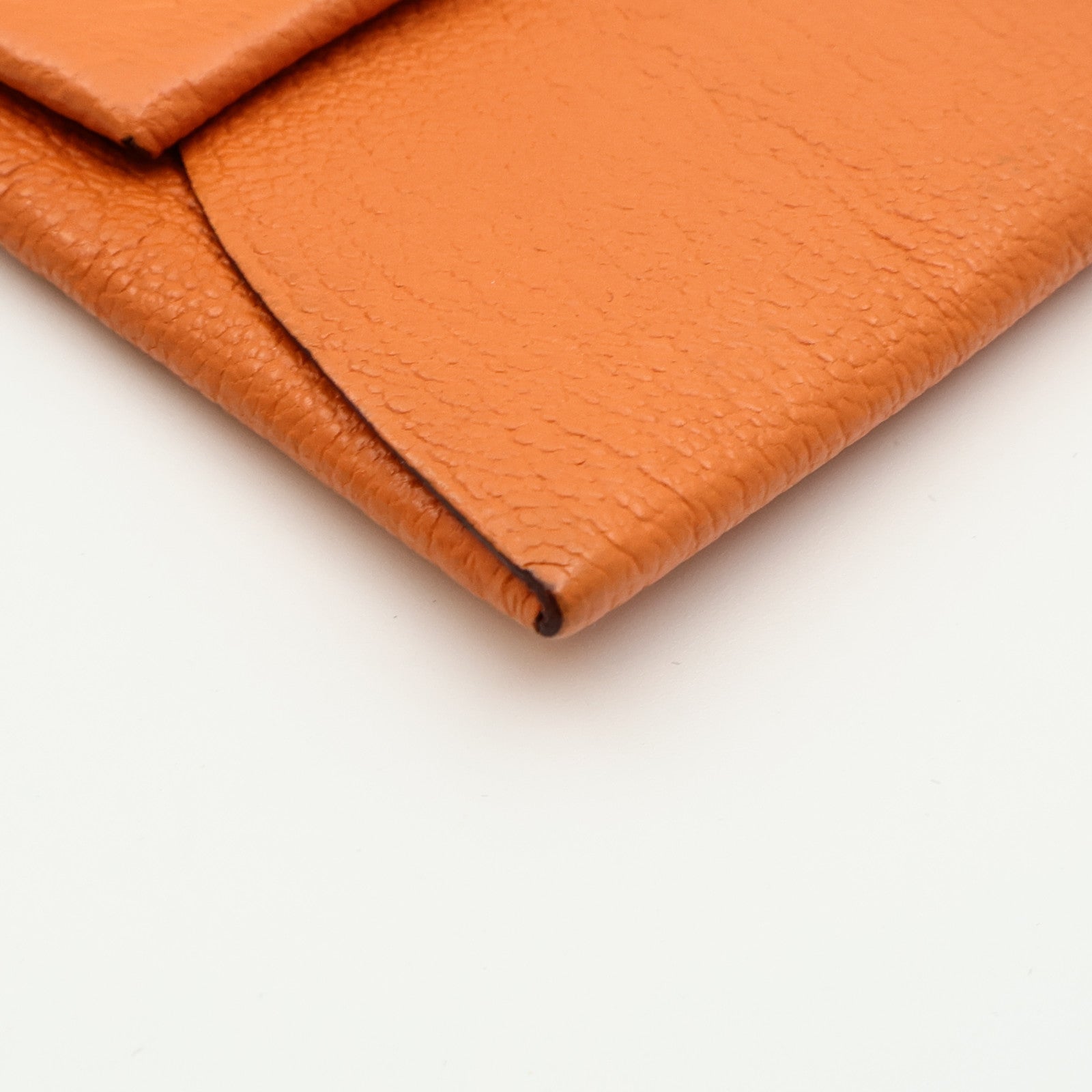 HERMES Chevre皮革Bastia Coin Case銀扣零錢包Orange