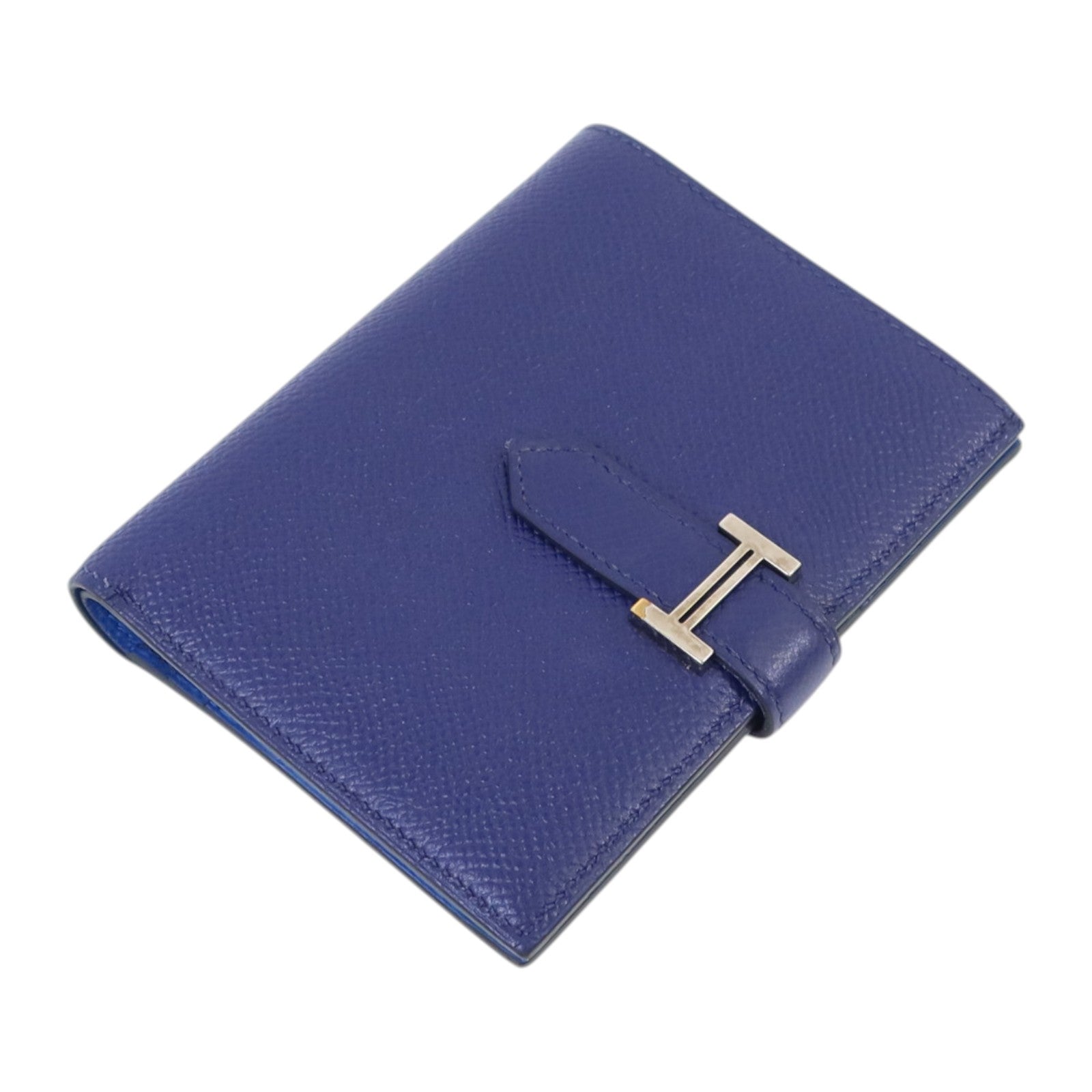 HERMES Epsom皮革Bearn Compact Wallet銀扣錢包Blue Encre