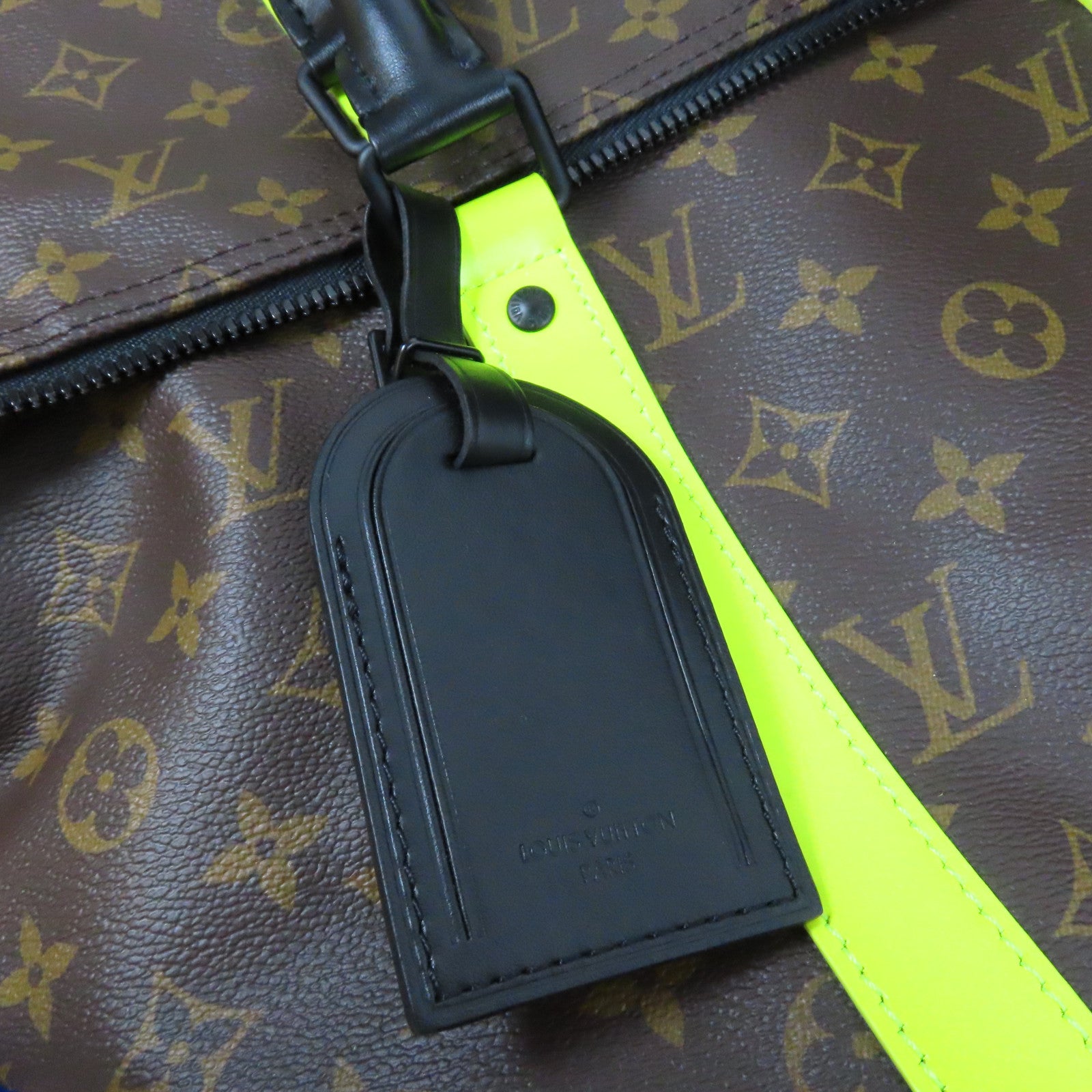 LOUIS VUITTON Monogram Keepall 50 Bandoulie手挽肩背兩用袋啡色啡色/螢光綠色