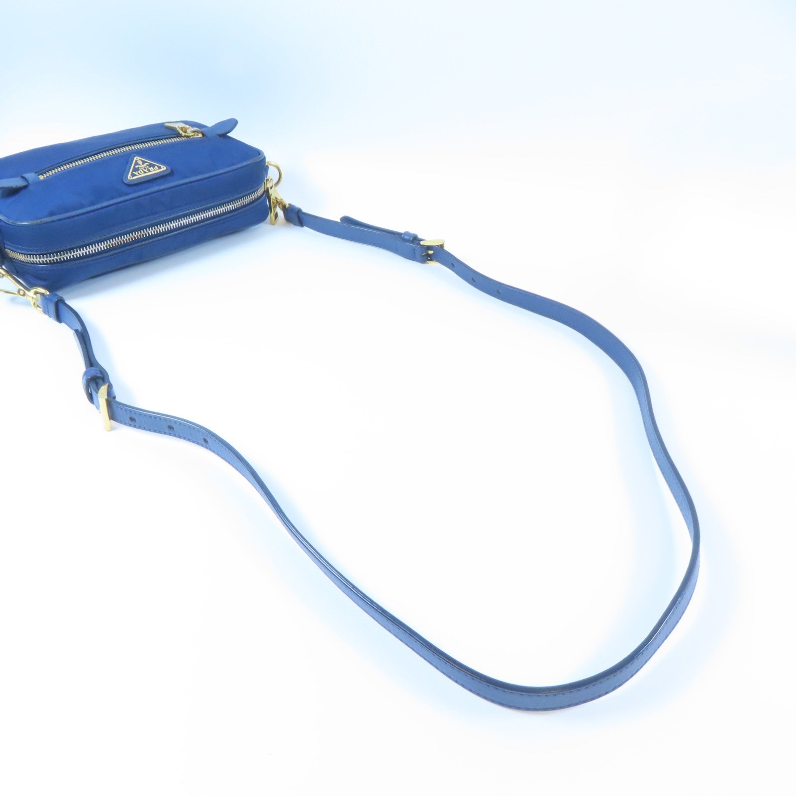 PRADA 【激減優惠】尼龍/皮革Tessuto Saffian Crossbody Pouch金扣肩背袋藍色