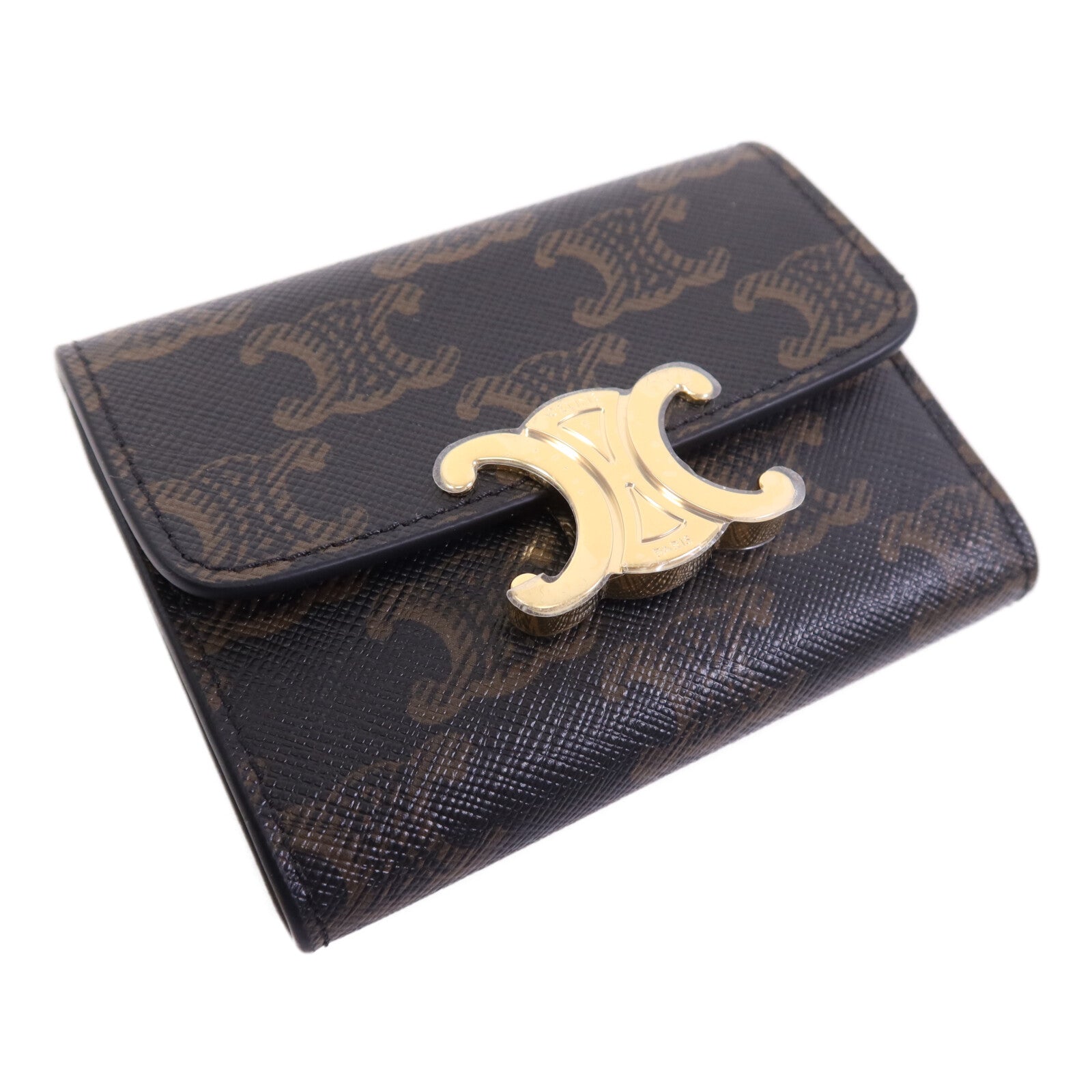 CELINE 塗層帆布Compact Wallet With Coin Triomphe金扣錢包