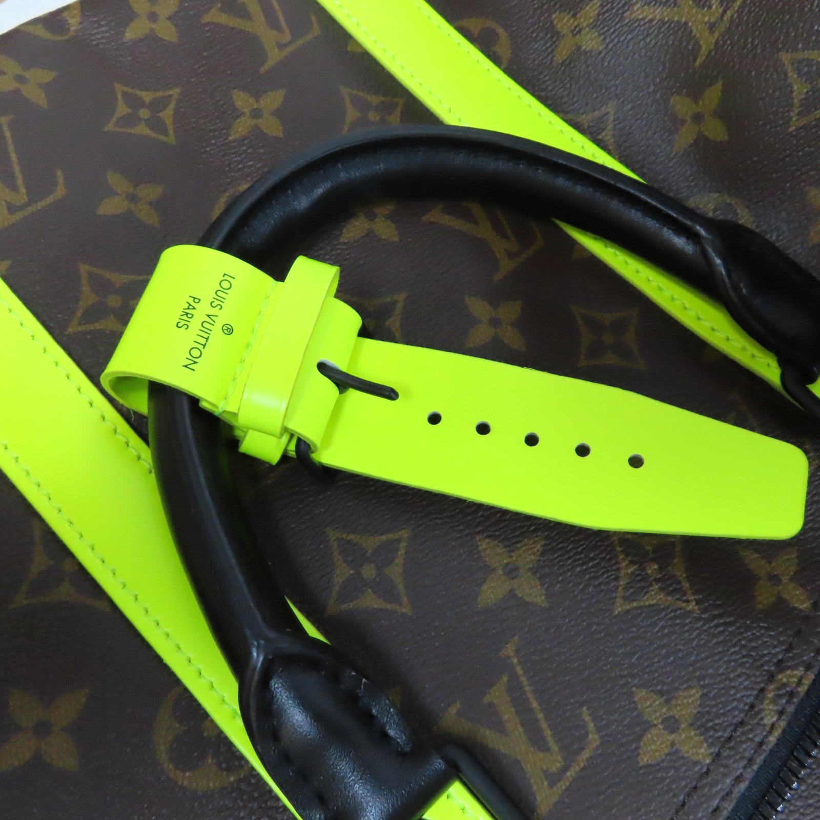 LOUIS VUITTON Monogram Keepall 50 Bandoulie手挽肩背兩用袋啡色啡色/螢光綠色