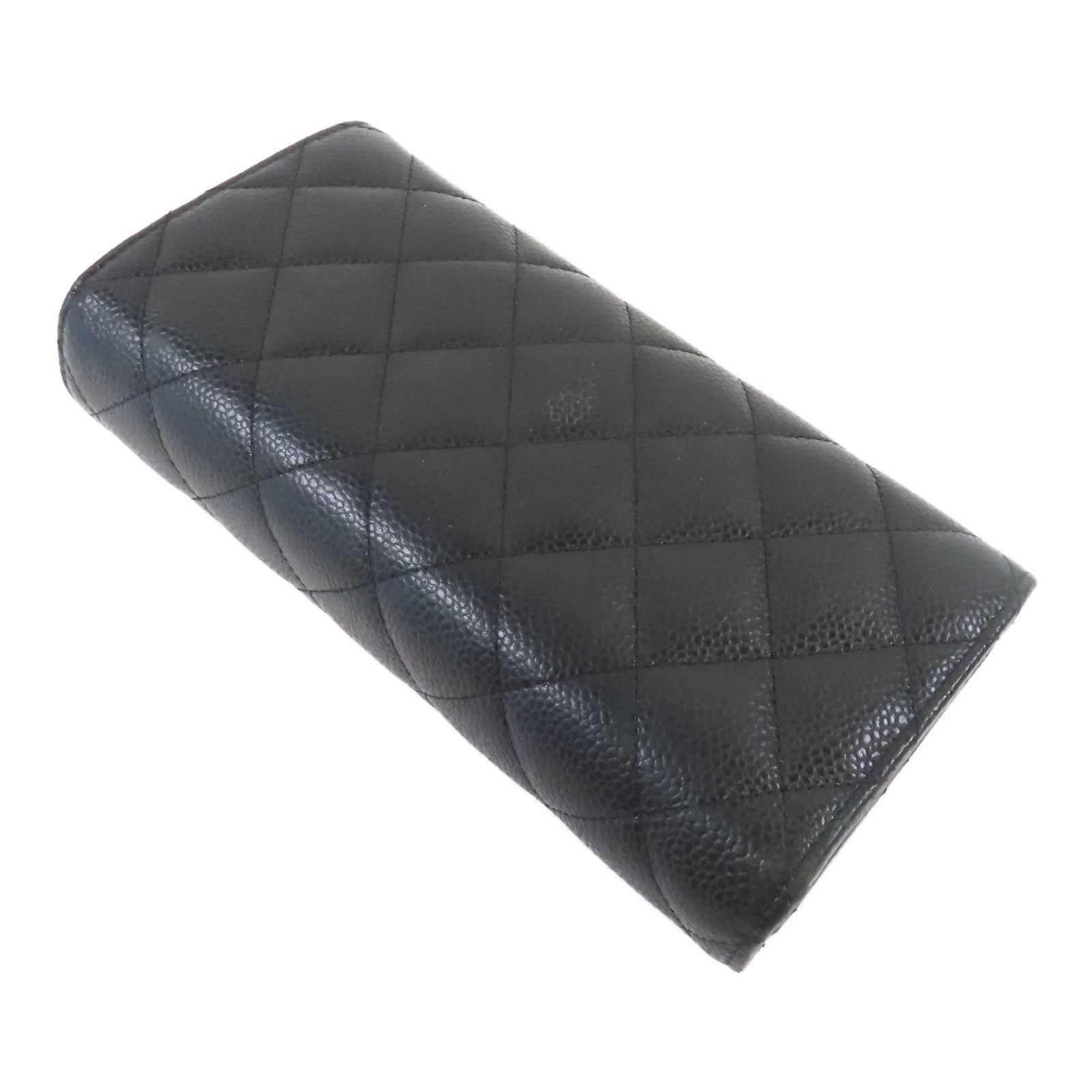 CHANEL 菱格Caviar皮革Long Wallet銀扣長錢包黑色