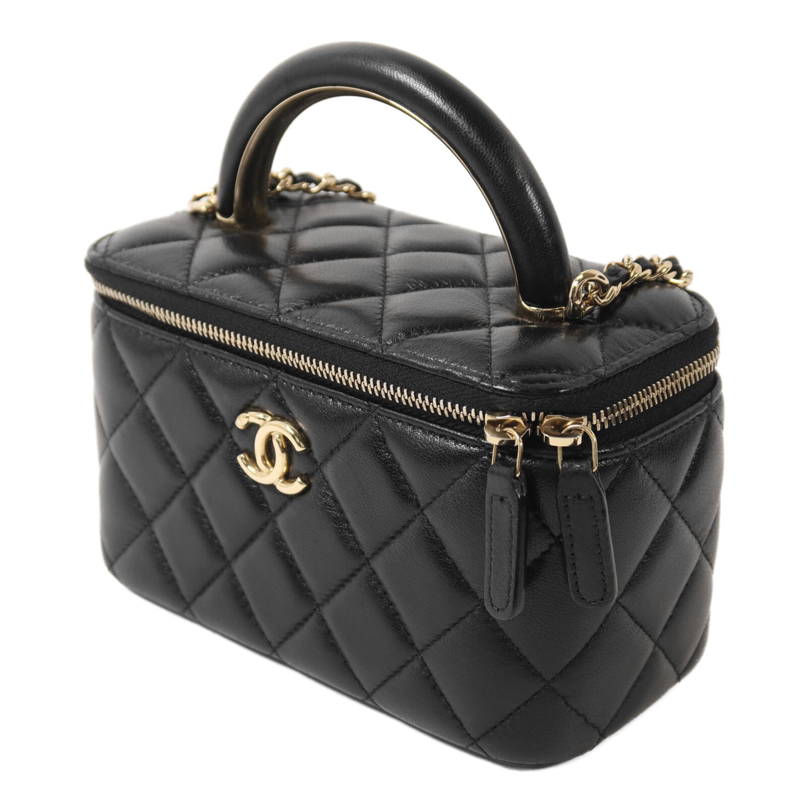 CHANEL 羊皮皮革Vanity Case With Top Handle鏈帶手挽肩背兩用袋
