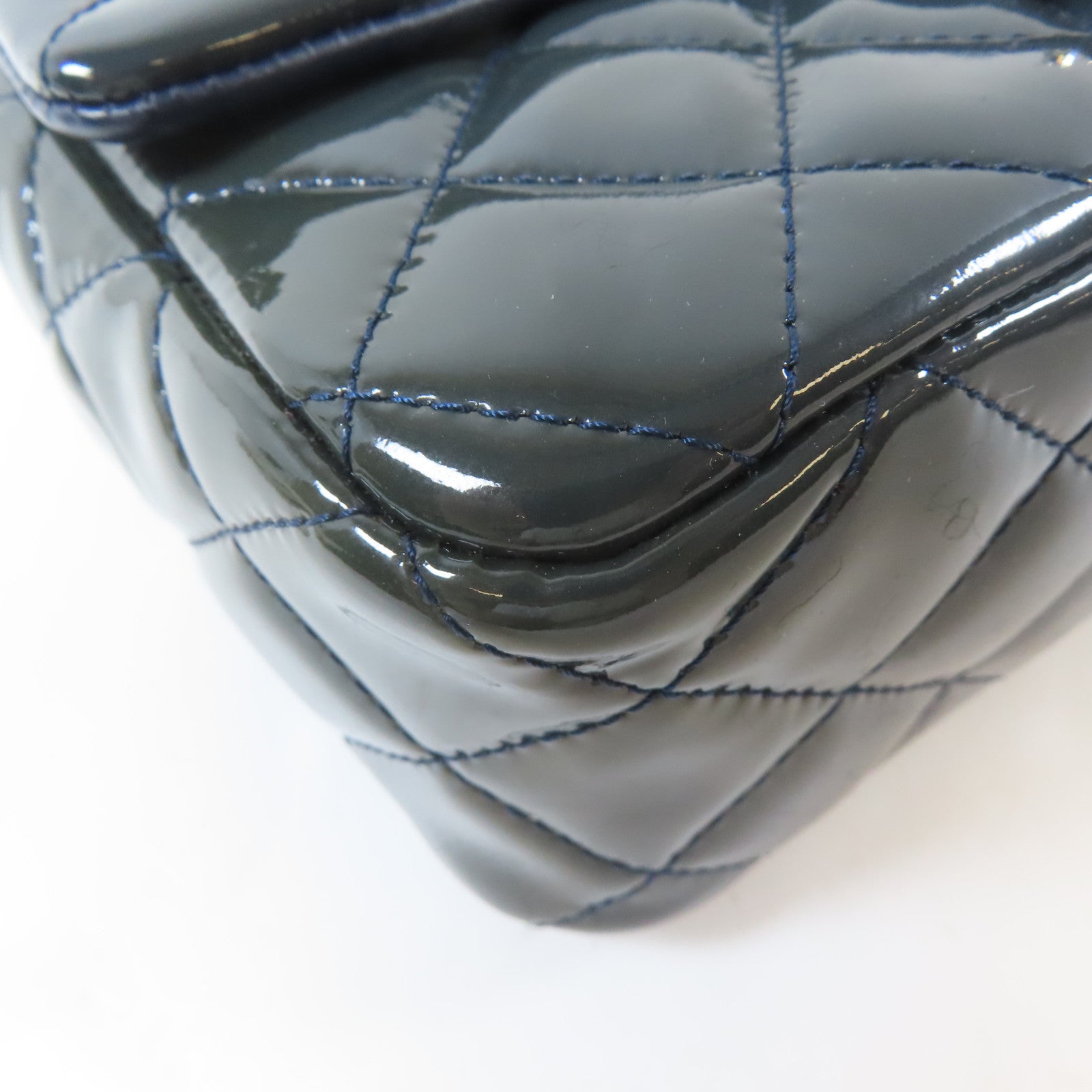 CHANEL 菱格漆皮皮革Chain Shoulder Bag銀扣鏈帶肩背袋藍色