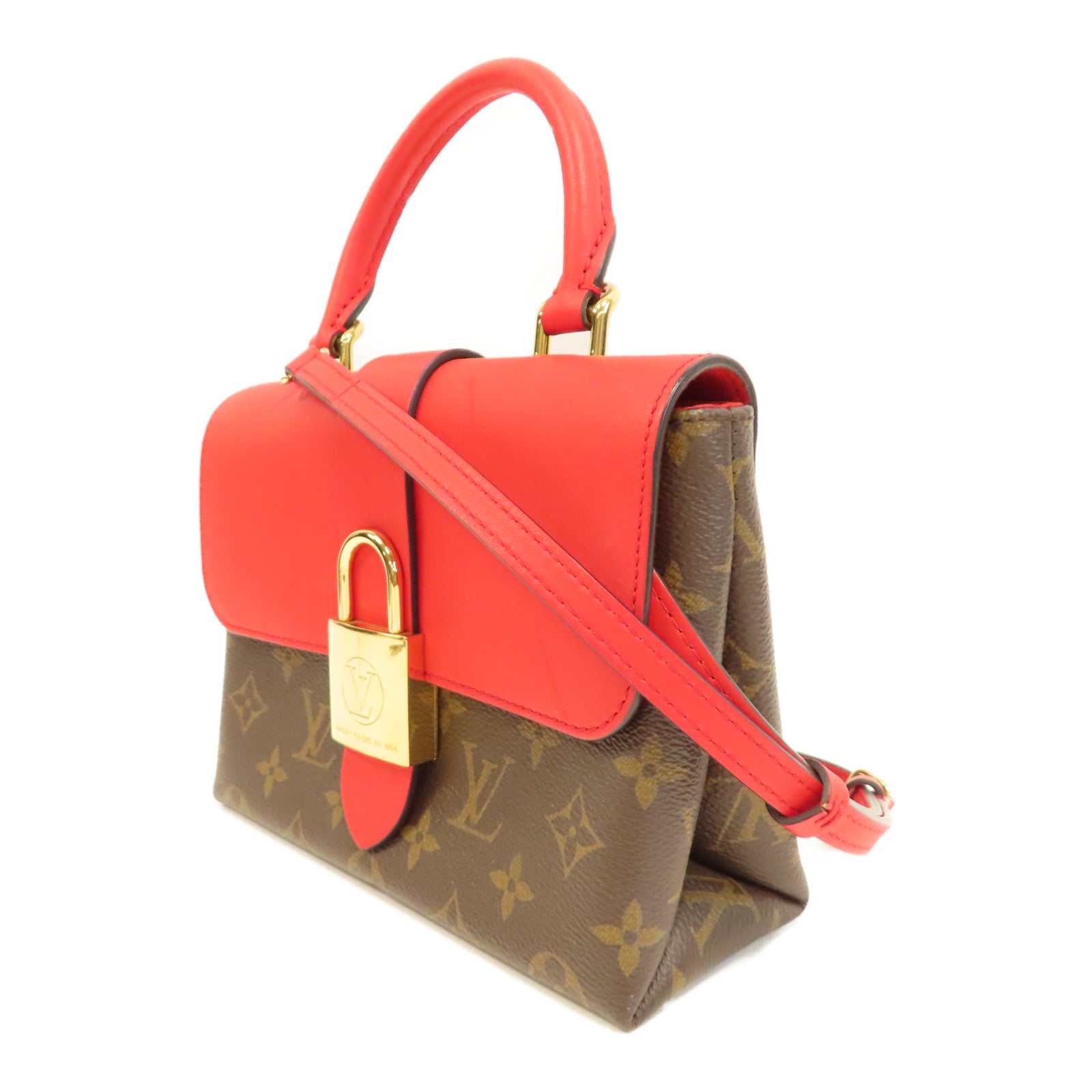 LOUIS VUITTON Monogram/皮革Locky金扣手挽肩背兩用袋啡色/紅色