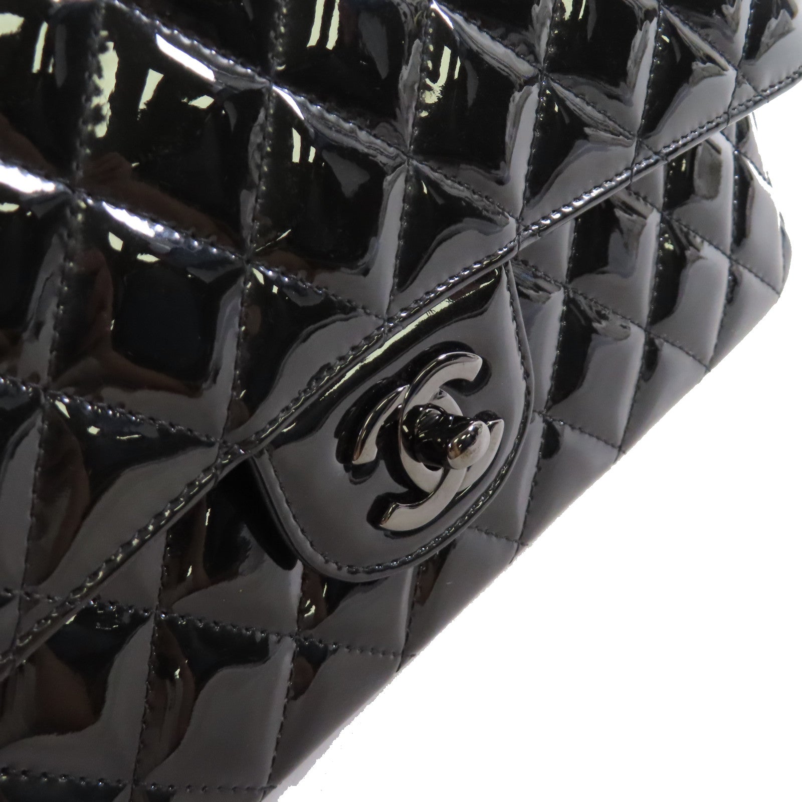 CHANEL 漆皮皮革Classic So Black Chain Shoulder Bag黑扣鏈帶肩背袋黑色
