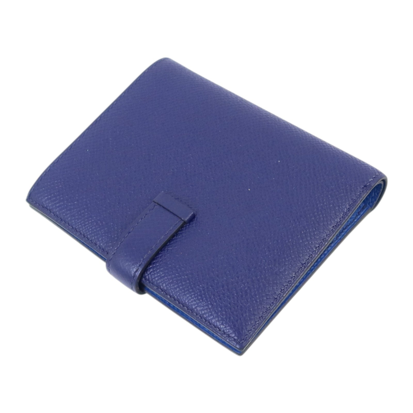 HERMES Epsom皮革Bearn Compact Wallet銀扣錢包Blue Encre