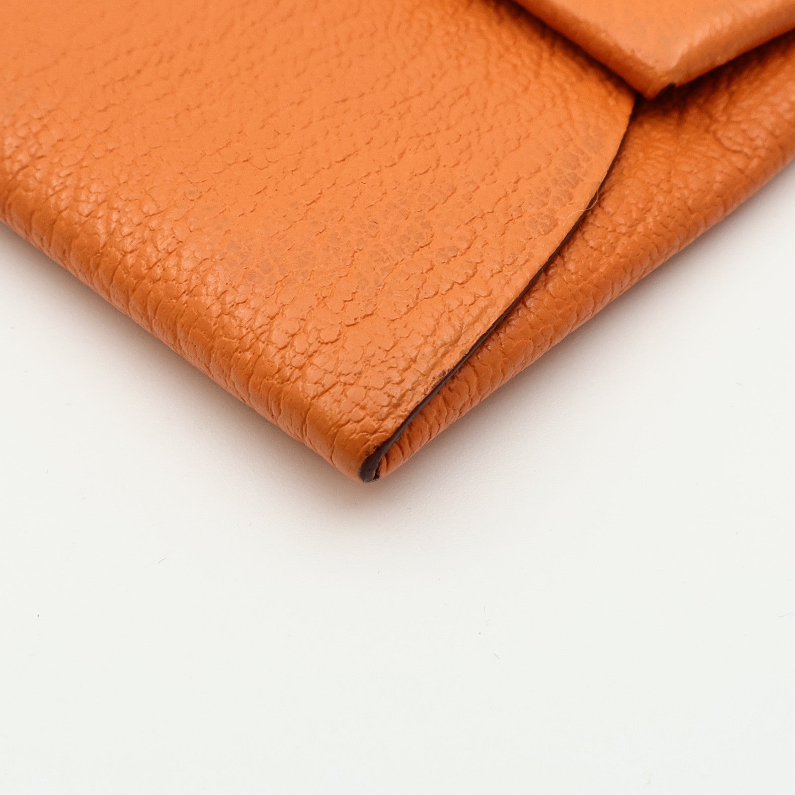 HERMES Chevre皮革Bastia Coin Case銀扣零錢包Orange