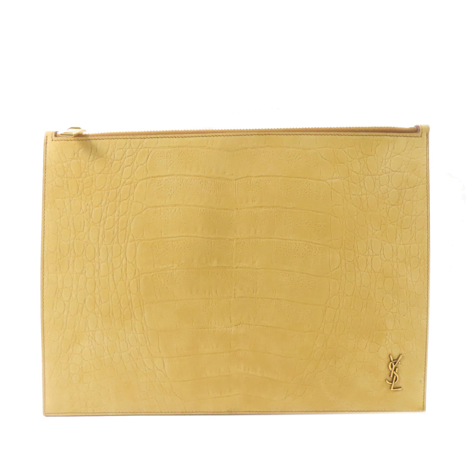 SAINT LAURENT 麂皮皮革Clutch金扣手拿包淺啡色