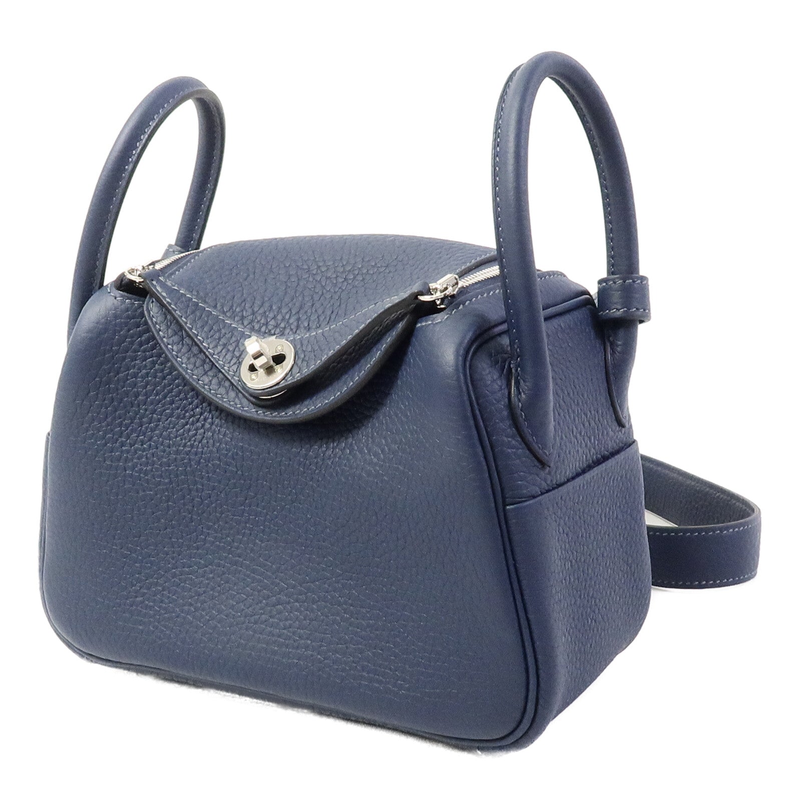 HERMES Clemence皮革Mini Lindy手挽肩背兩用袋Bleu De Prusse
