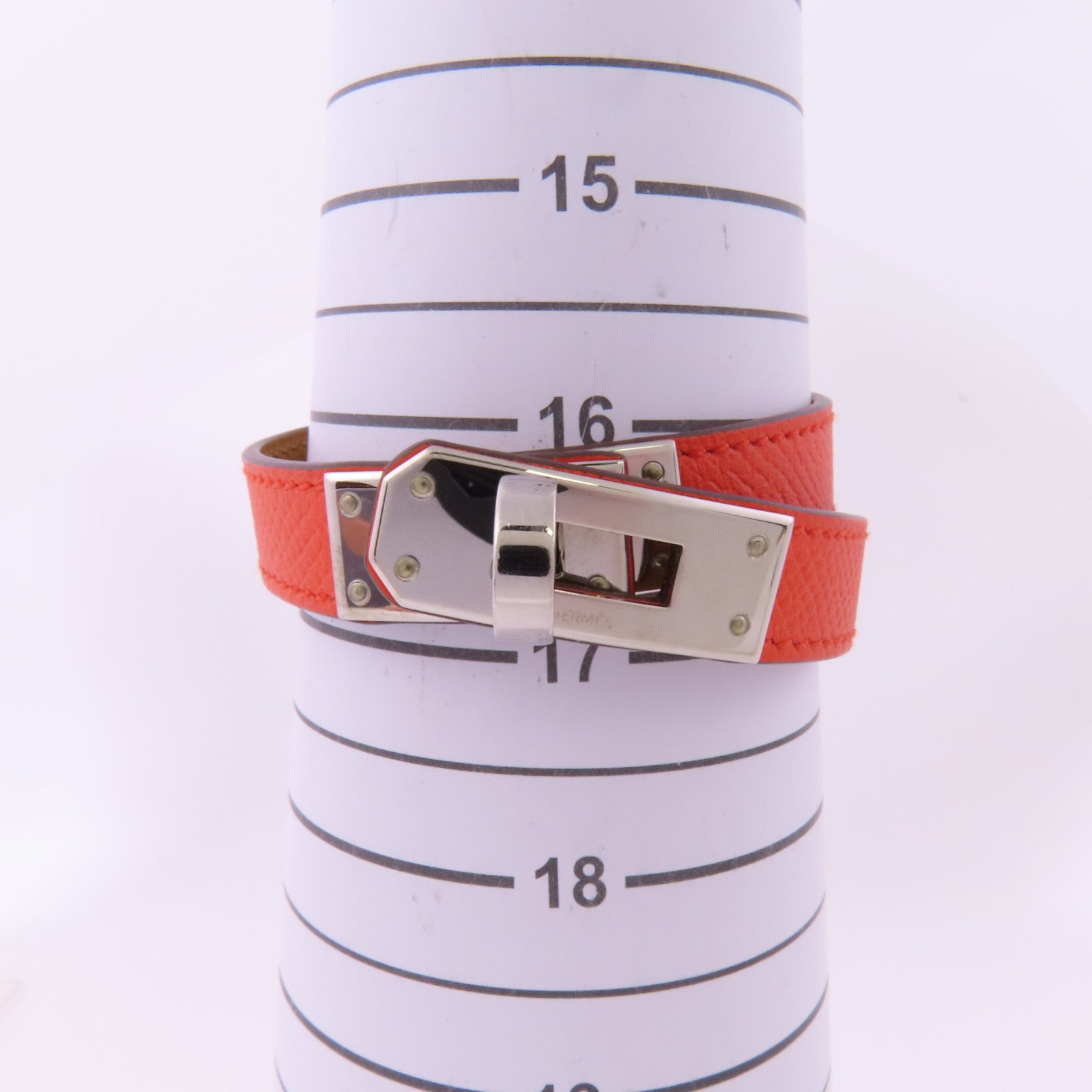 HERMES Epsom皮革Kelly Double Tour銀扣手鐲