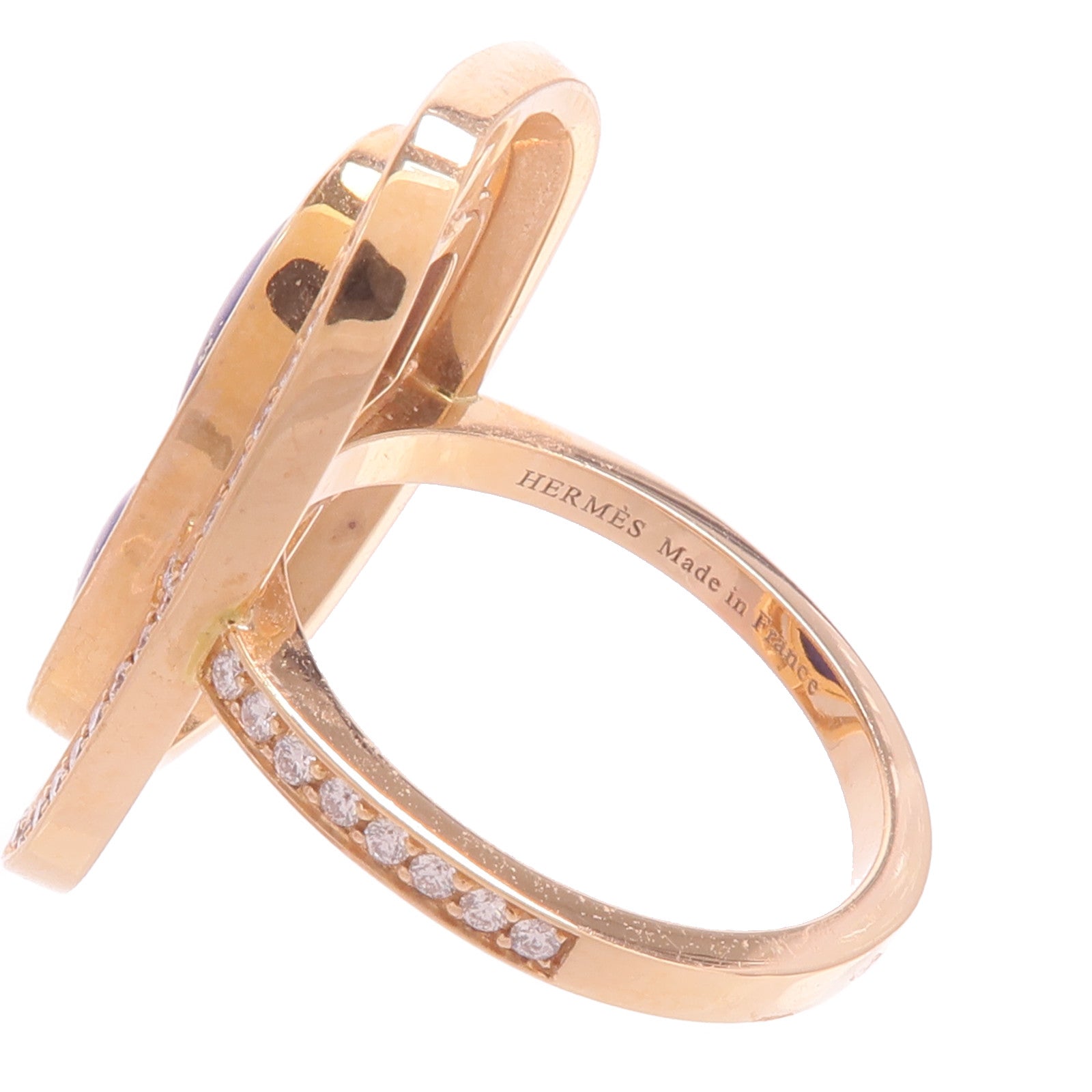 HERMES 18K玫瑰金Chaine d'ancre Ring鑽石/青金石戒指
