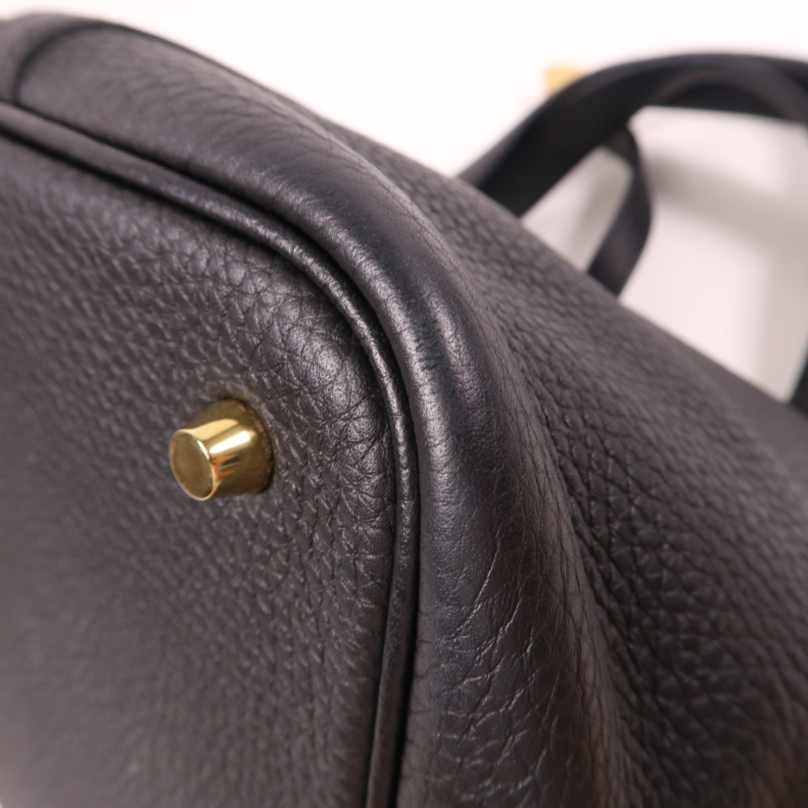 HERMES Clemence皮革Picotin MM金扣手挽袋Noir黑色