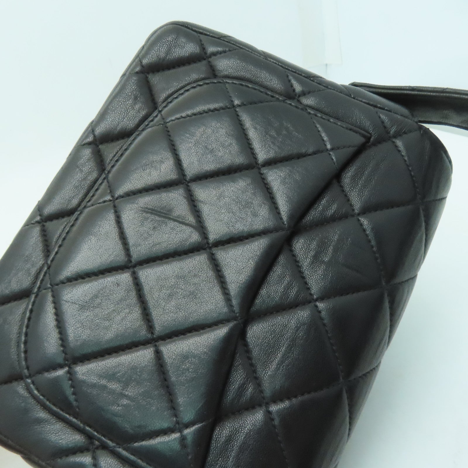 CHANEL 菱格羊皮皮革Handbag銀扣手挽袋黑色