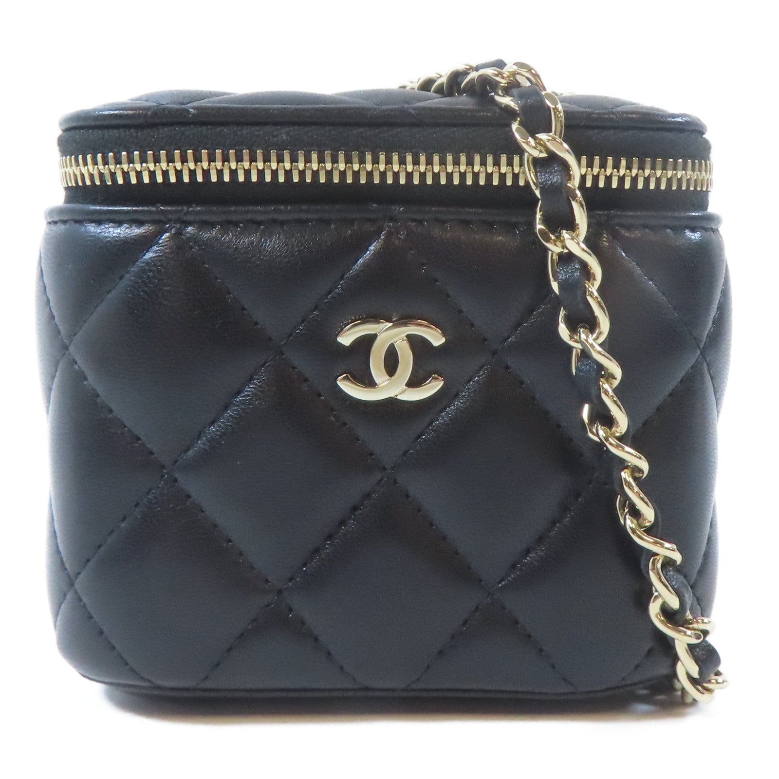 CHANEL 【激減優惠】菱格羊皮皮革Vanity Case金扣鏈帶肩背袋黑色