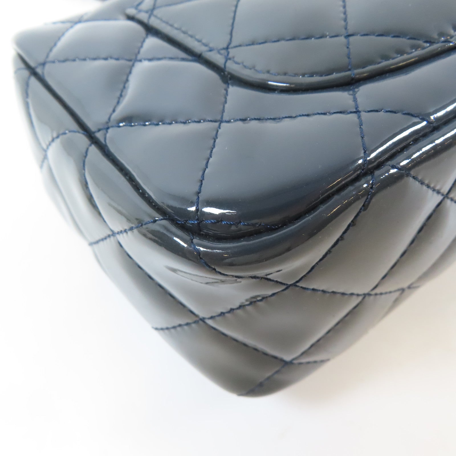 CHANEL 菱格漆皮皮革Chain Shoulder Bag銀扣鏈帶肩背袋藍色