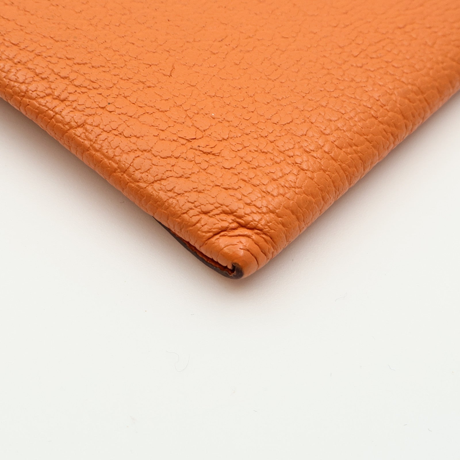 HERMES Chevre皮革Bastia Coin Case銀扣零錢包Orange