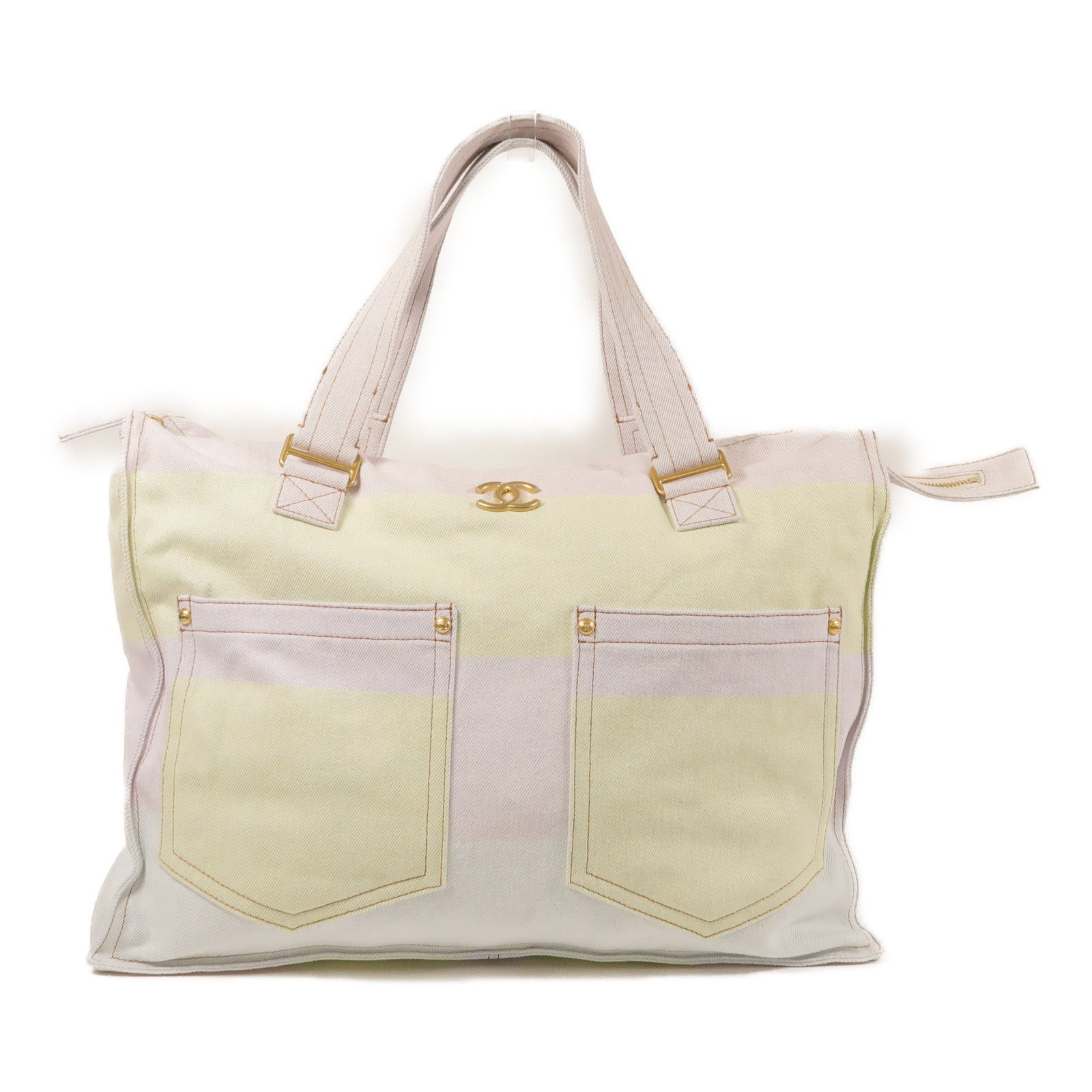 CHANEL CC GHW Tote Bag Canvas Pink / Yellow