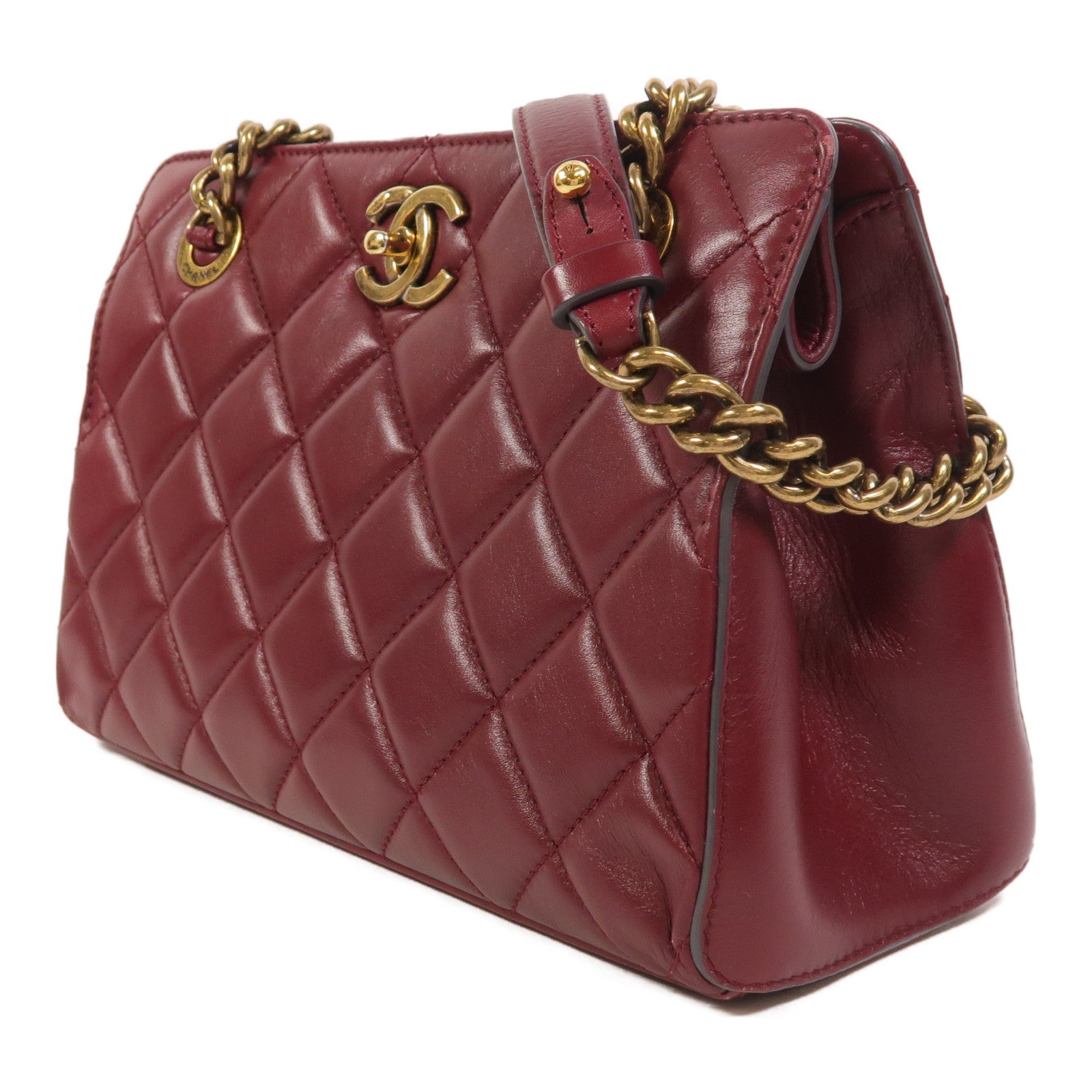 CHANEL 牛皮皮革Chain Shoulder金扣鏈帶肩背袋