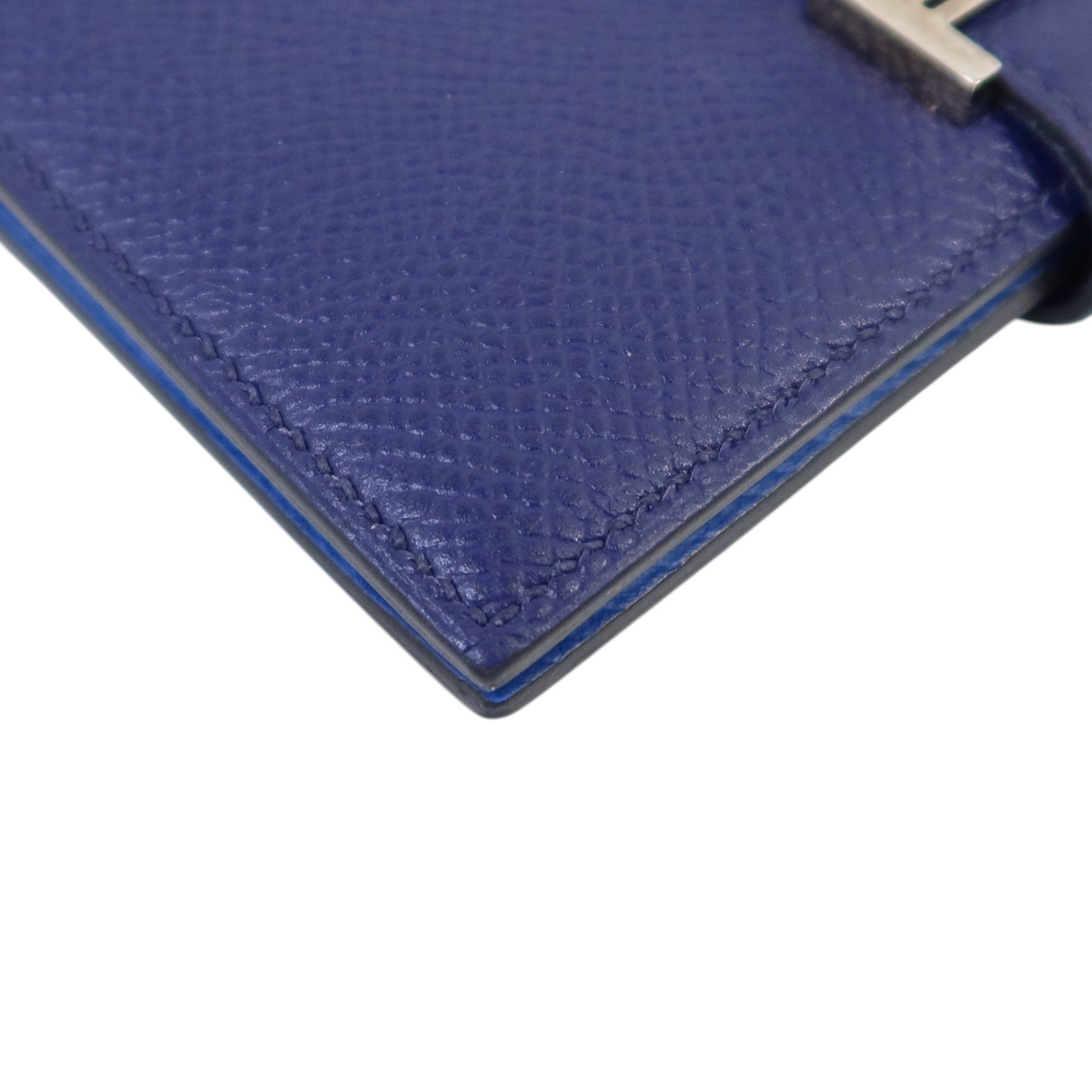 HERMES Epsom皮革Bearn Compact Wallet銀扣錢包Blue Encre