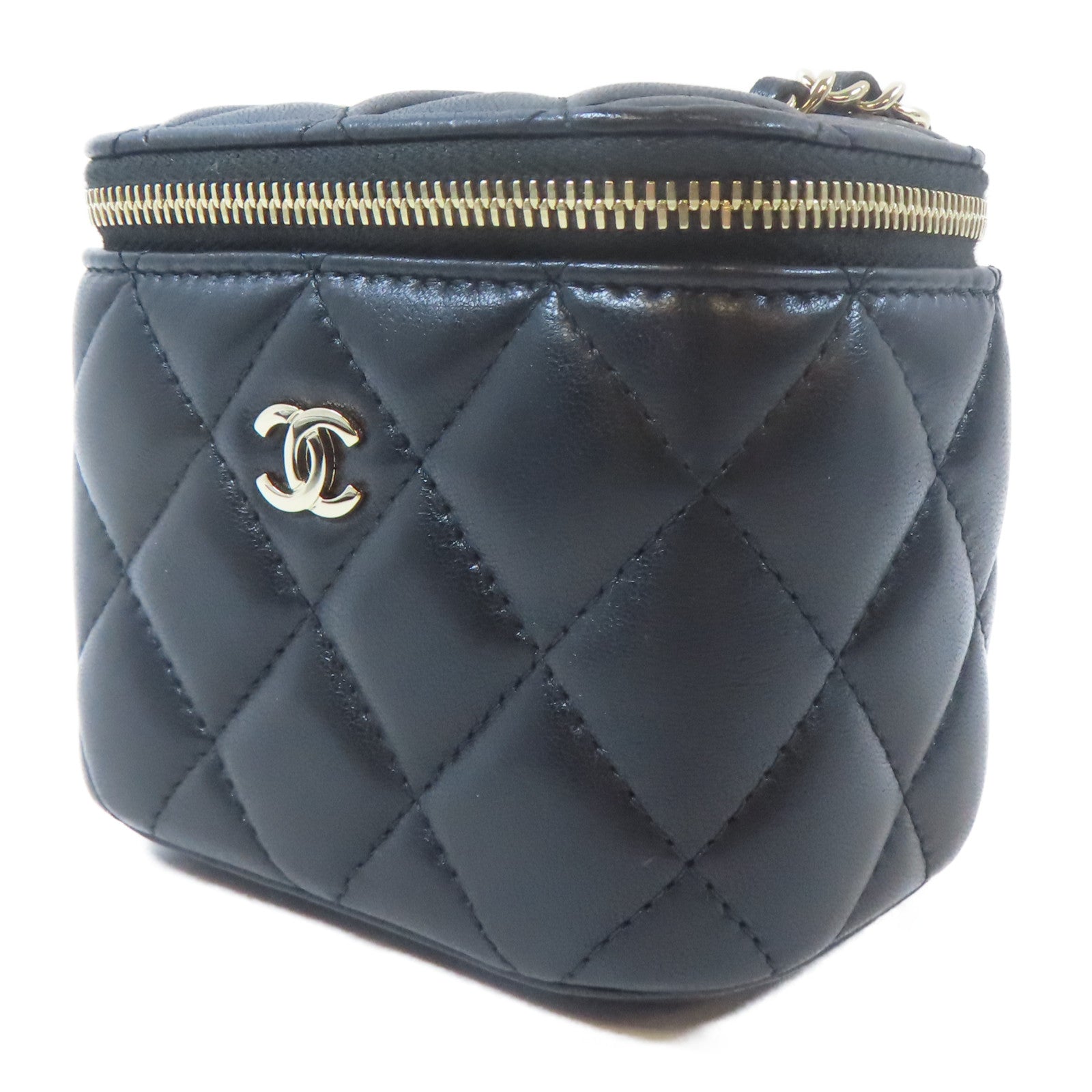 CHANEL 【激減優惠】菱格羊皮皮革Vanity Case金扣鏈帶肩背袋黑色