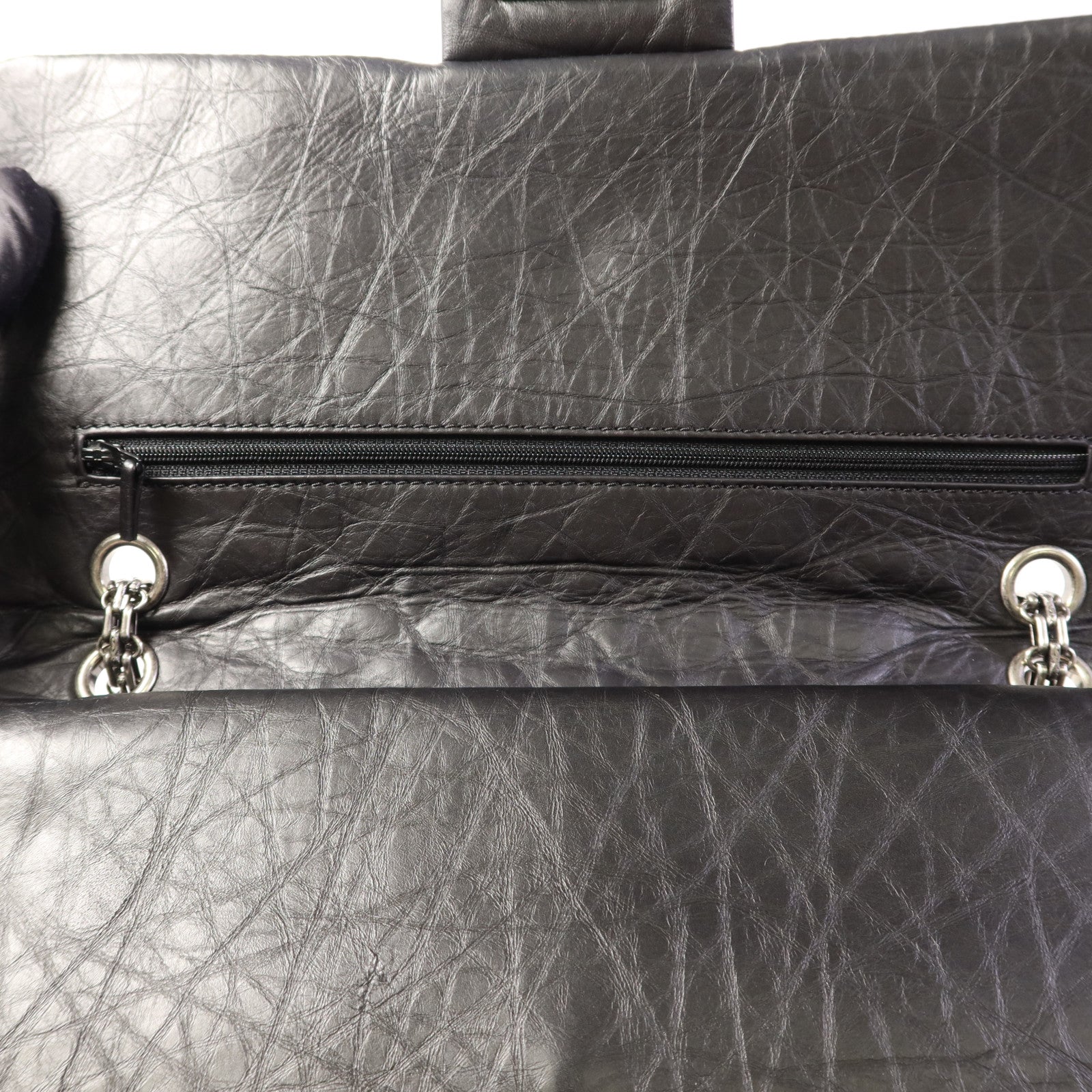 CHANEL 牛皮皮革2.55 Jumbo銀扣鏈帶肩背袋