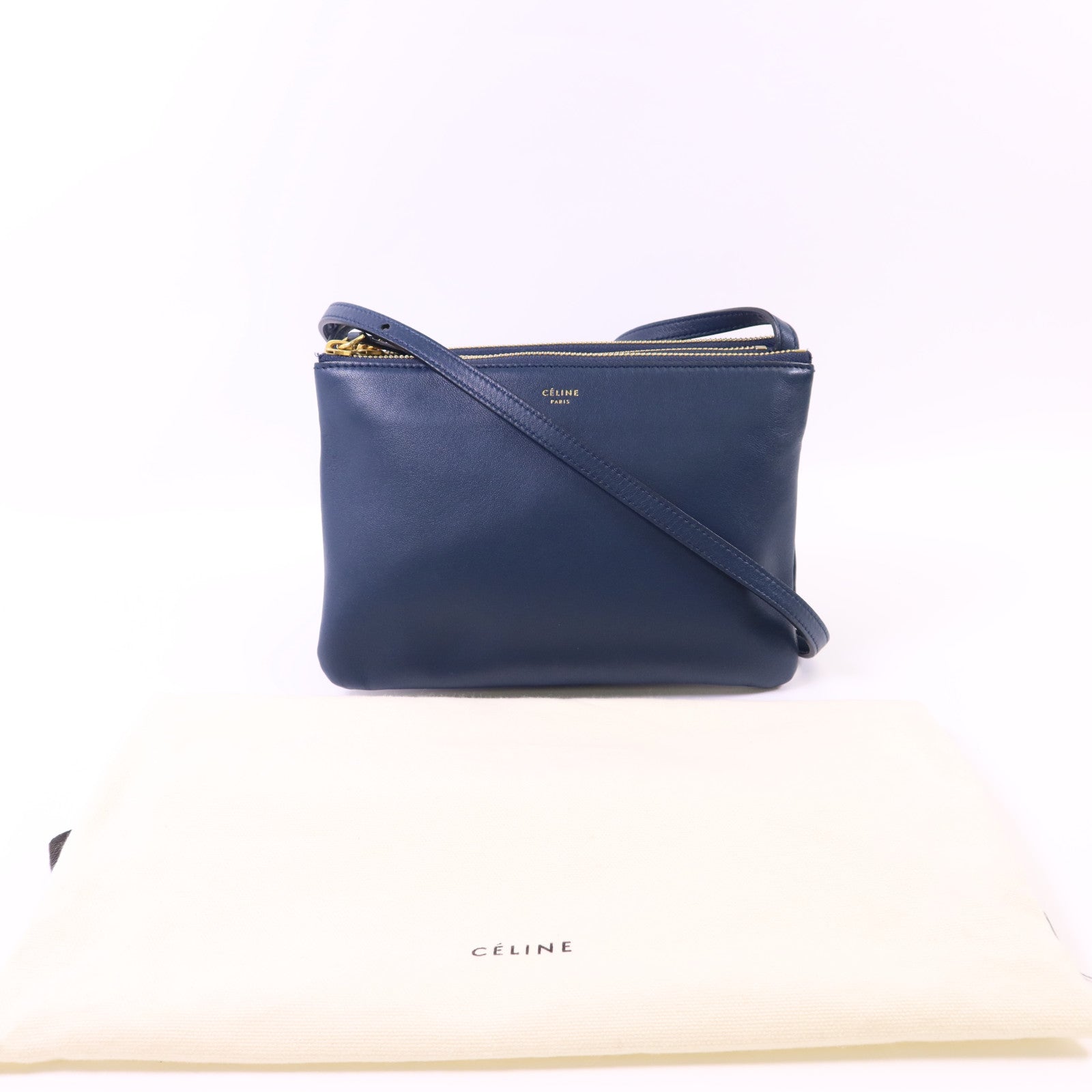 CELINE 羊皮皮革Trio Bag金扣肩背袋