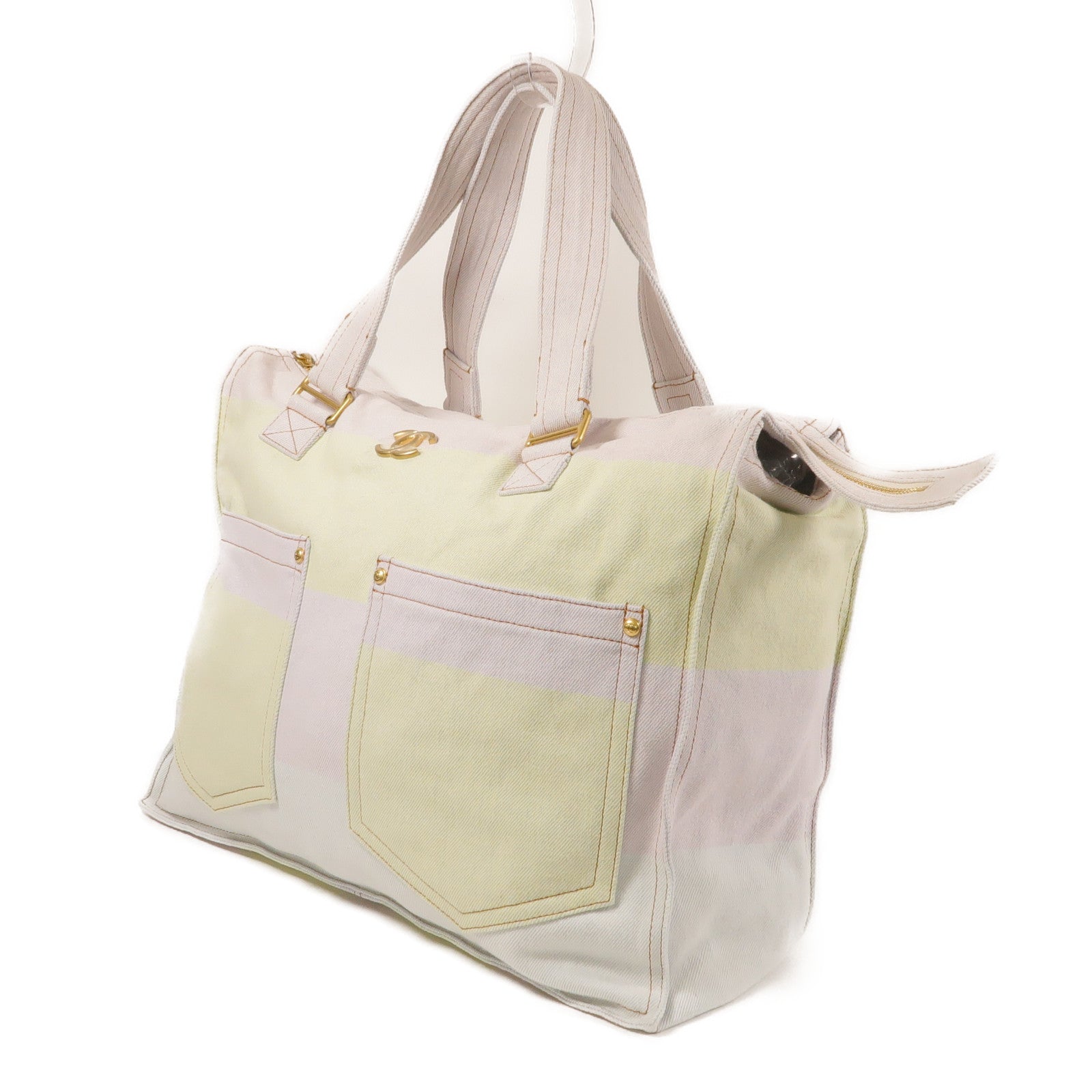 CHANEL CC GHW Tote Bag Canvas Pink / Yellow
