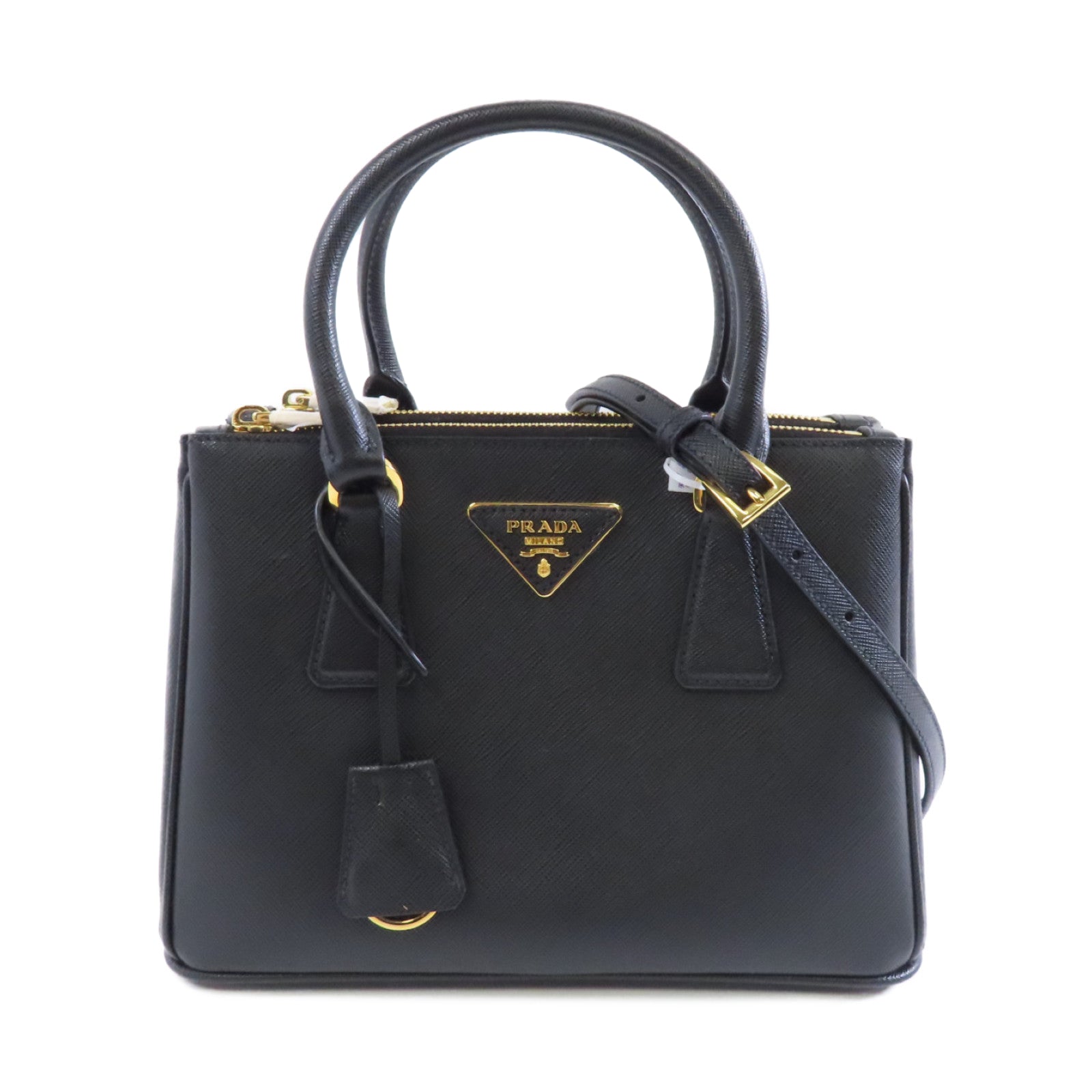 PRADA Saffiano皮革2way Shoulder Bag金扣手挽肩背兩用袋黑色