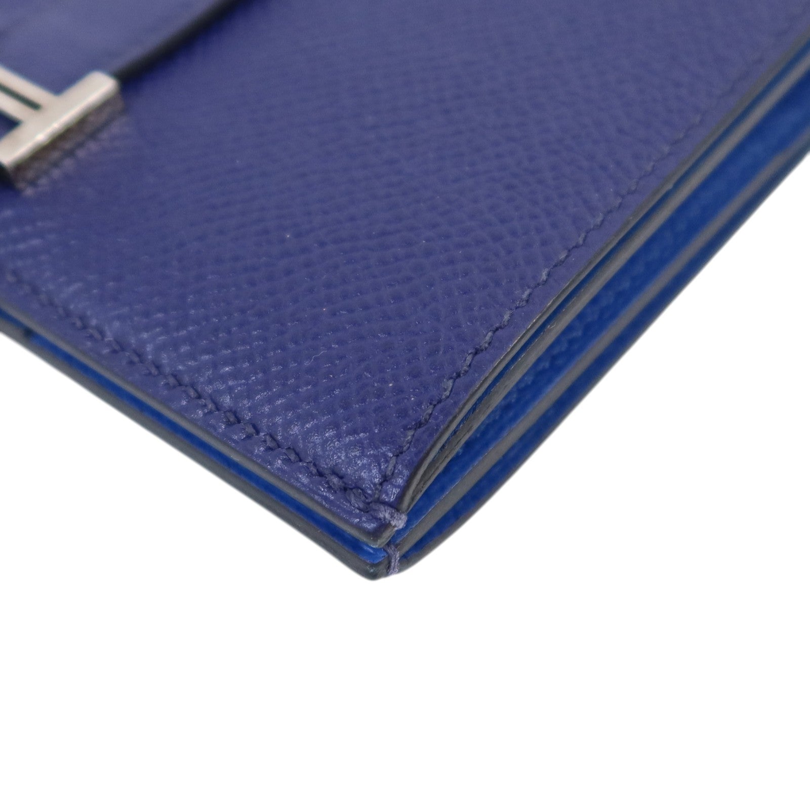 HERMES Epsom皮革Bearn Compact Wallet銀扣錢包Blue Encre