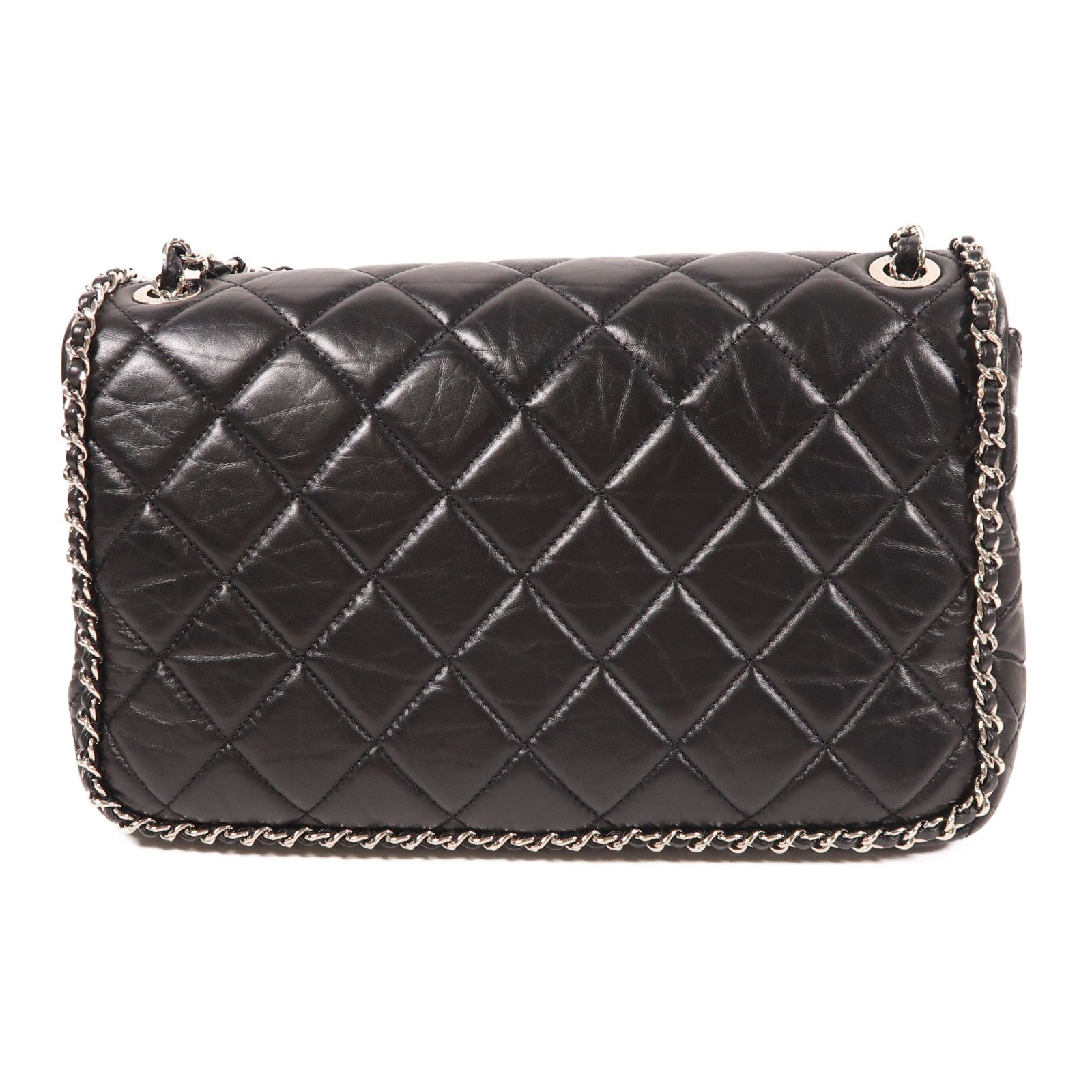 CHANEL 牛皮皮革Chain Shoulder銀扣鏈帶肩背袋