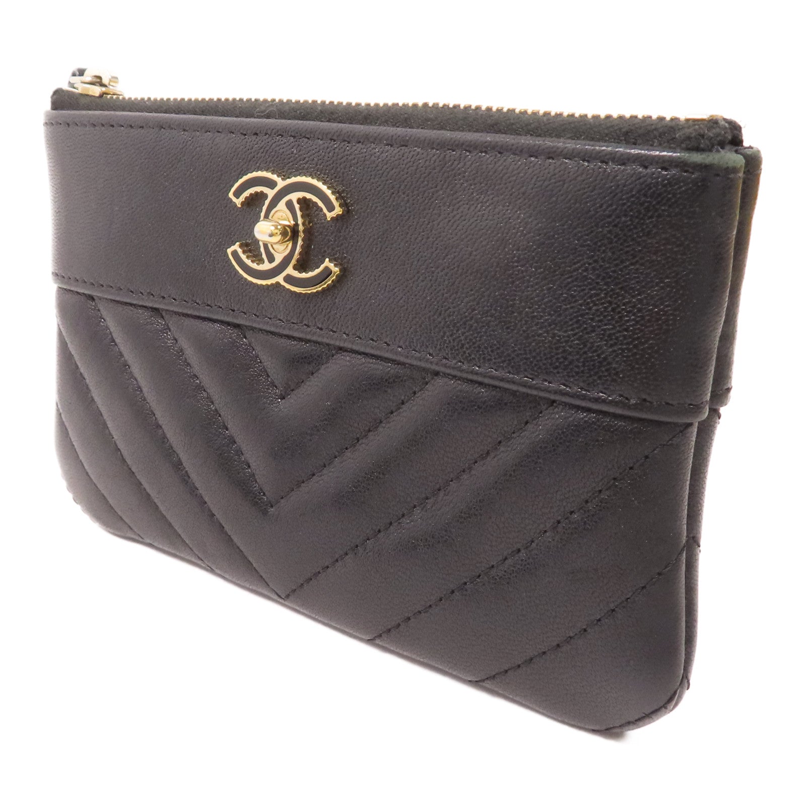 CHANEL 牛皮皮革Mini Pouch金扣手拿包