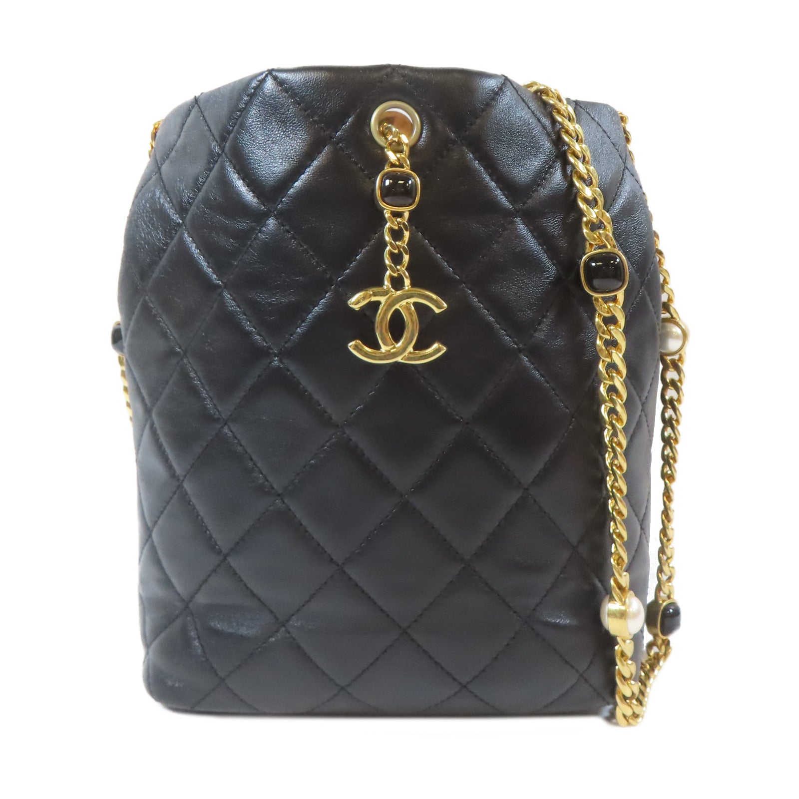 CHANEL 【激減優惠】菱格羊皮皮革Bucket Bag金扣鏈帶肩背袋黑色