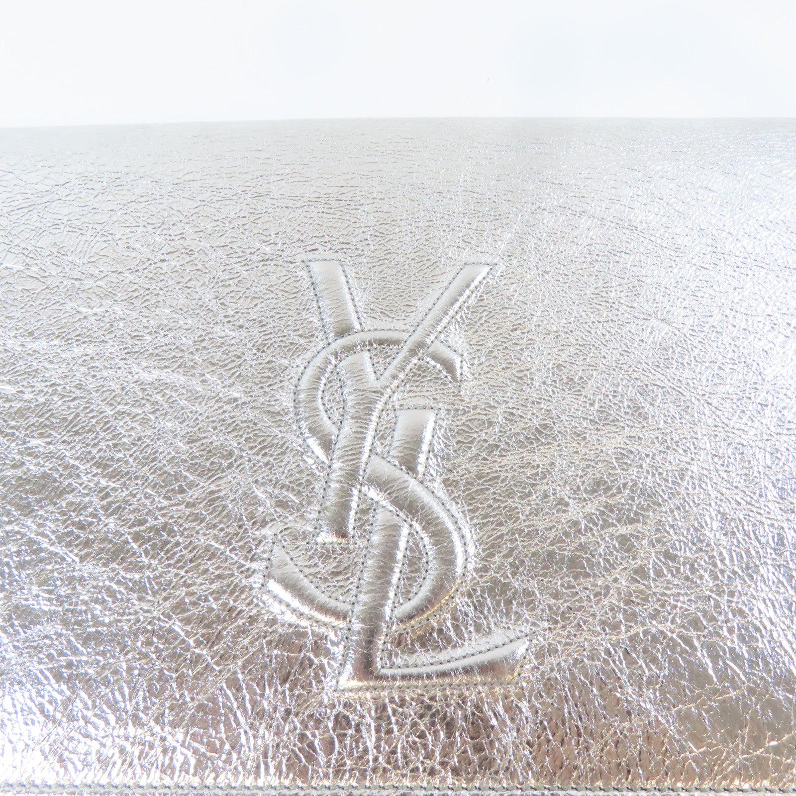 YVES SAINT LAURENT 牛皮皮革Clutch Bag銀扣手拿包銀色
