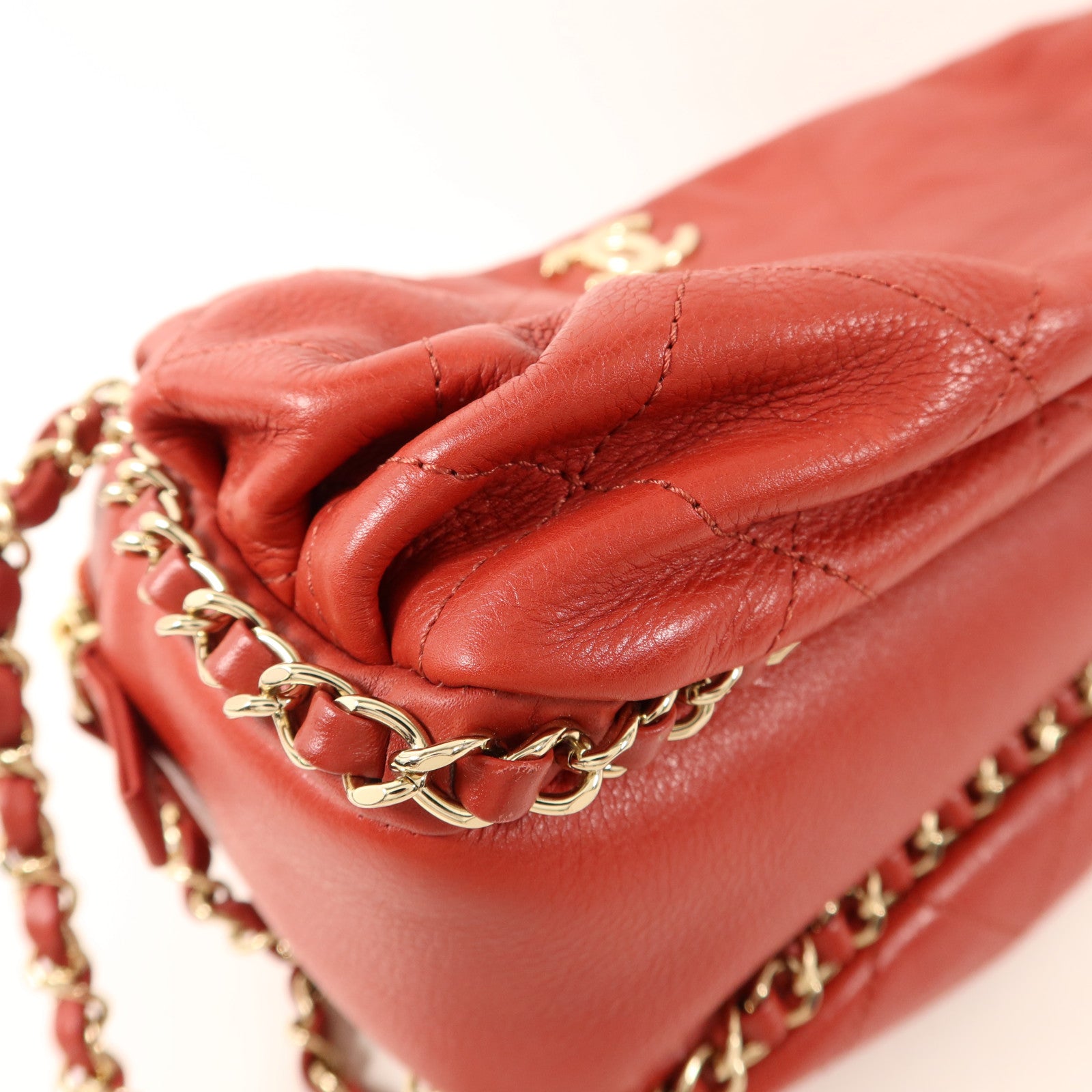 CHANEL 牛皮皮革Chain Shoulder金扣鏈帶肩背袋