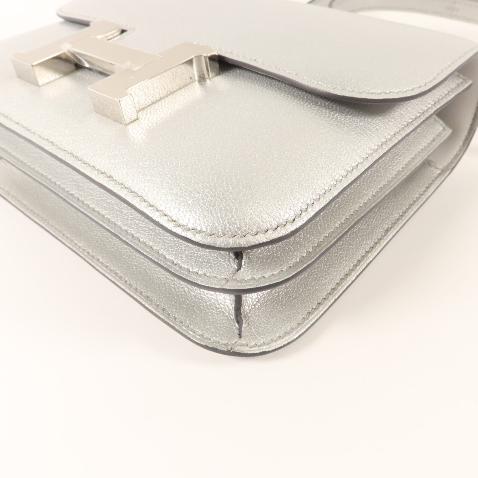 HERMES Chevre皮革Constance Mini手挽肩背兩用袋Argent