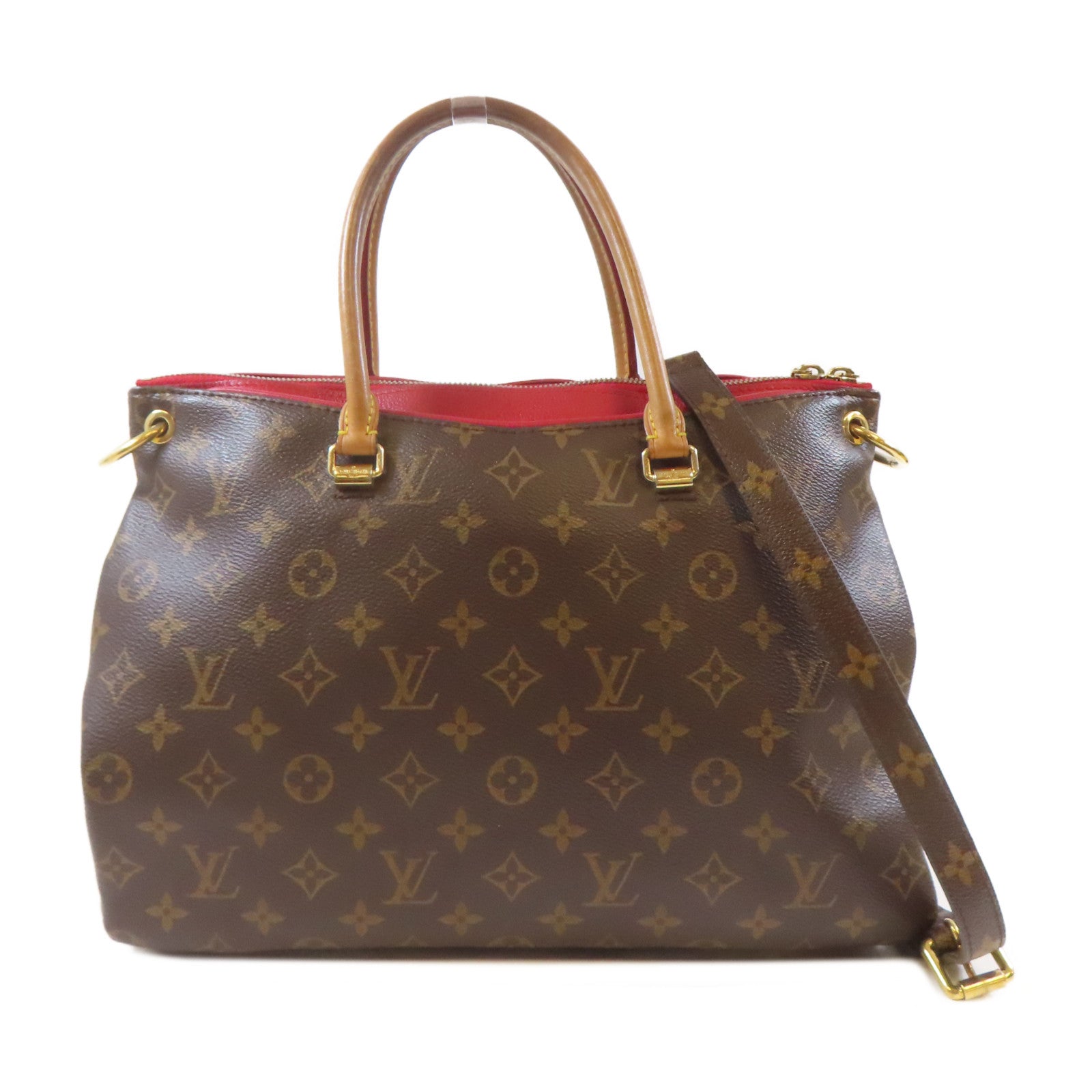 LOUIS VUITTON 【激減優惠】Monogram Pallas MM金扣手挽肩背兩用袋啡色/紅色