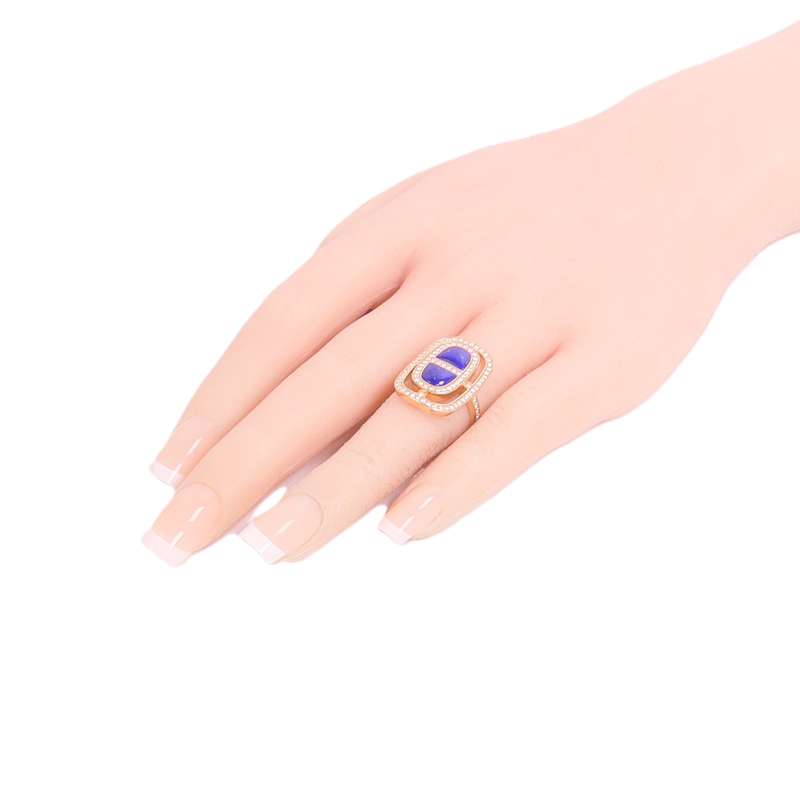 HERMES 18K玫瑰金Chaine d'ancre Ring鑽石/青金石戒指