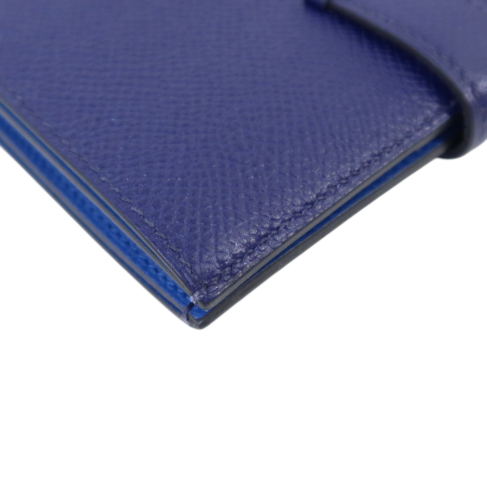 HERMES Epsom皮革Bearn Compact Wallet銀扣錢包Blue Encre
