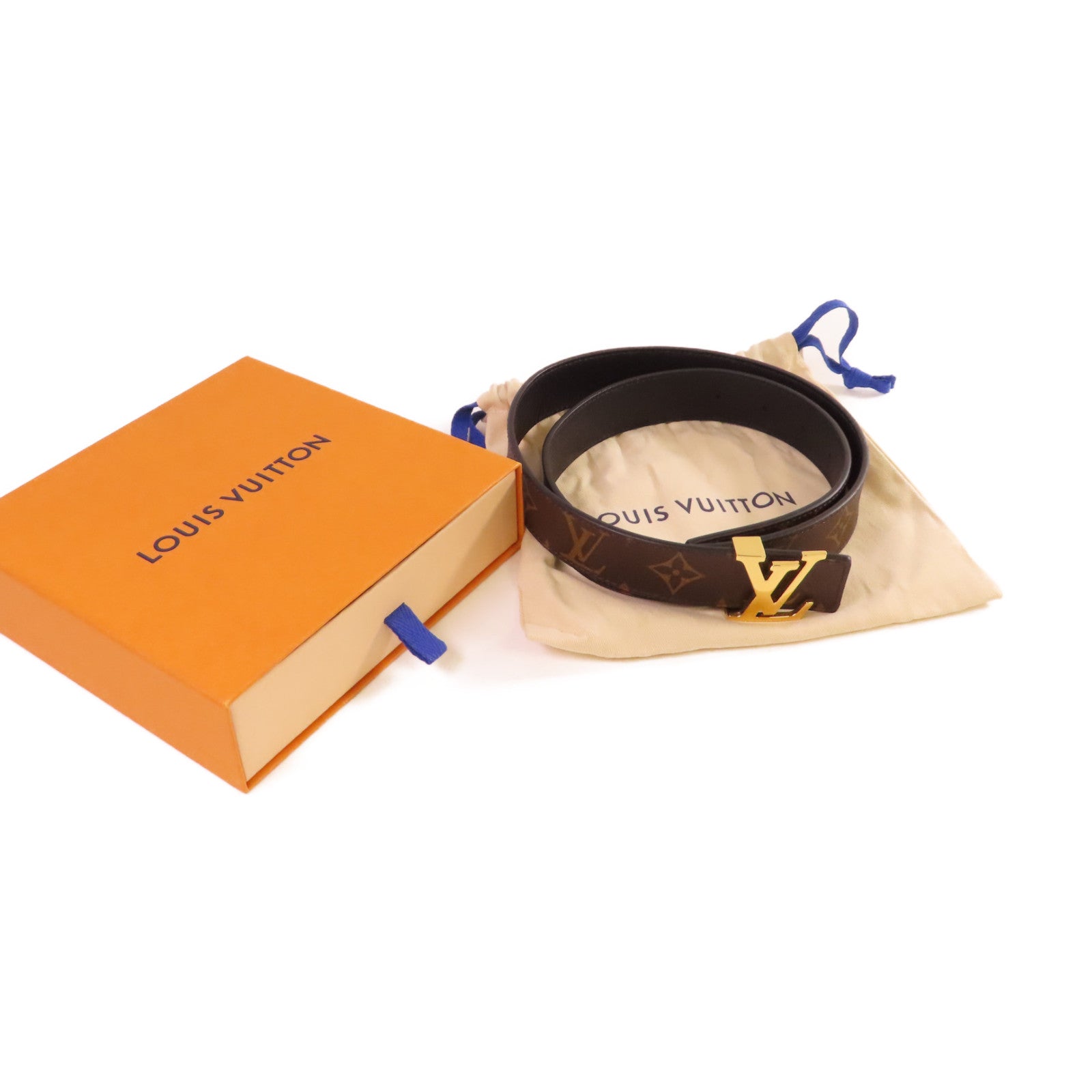 LOUIS VUITTON Monogram Reversible Initiales Belt LV Buckle金扣皮帶啡色