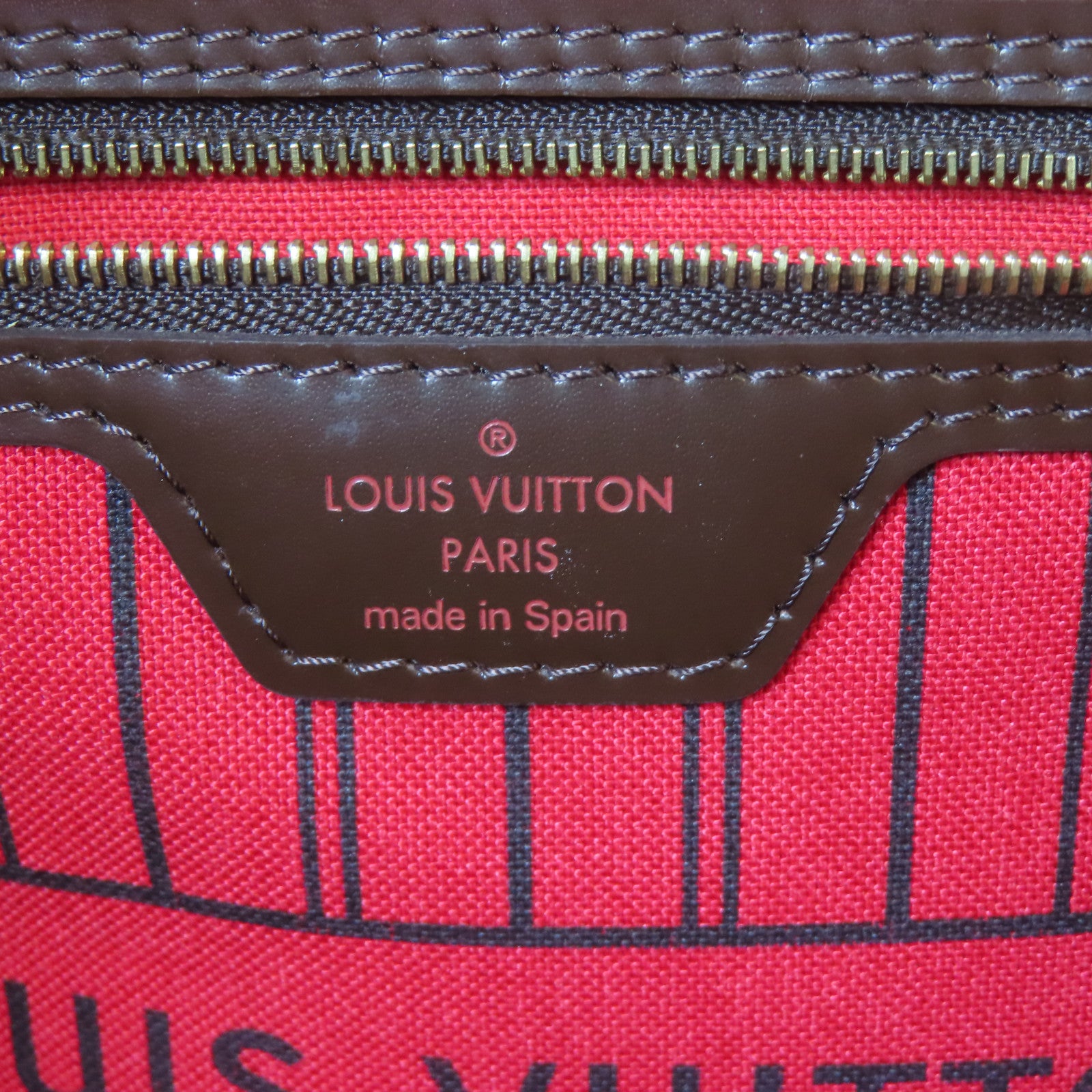 LOUIS VUITTON Damier Neverfull MM金扣肩背袋啡色