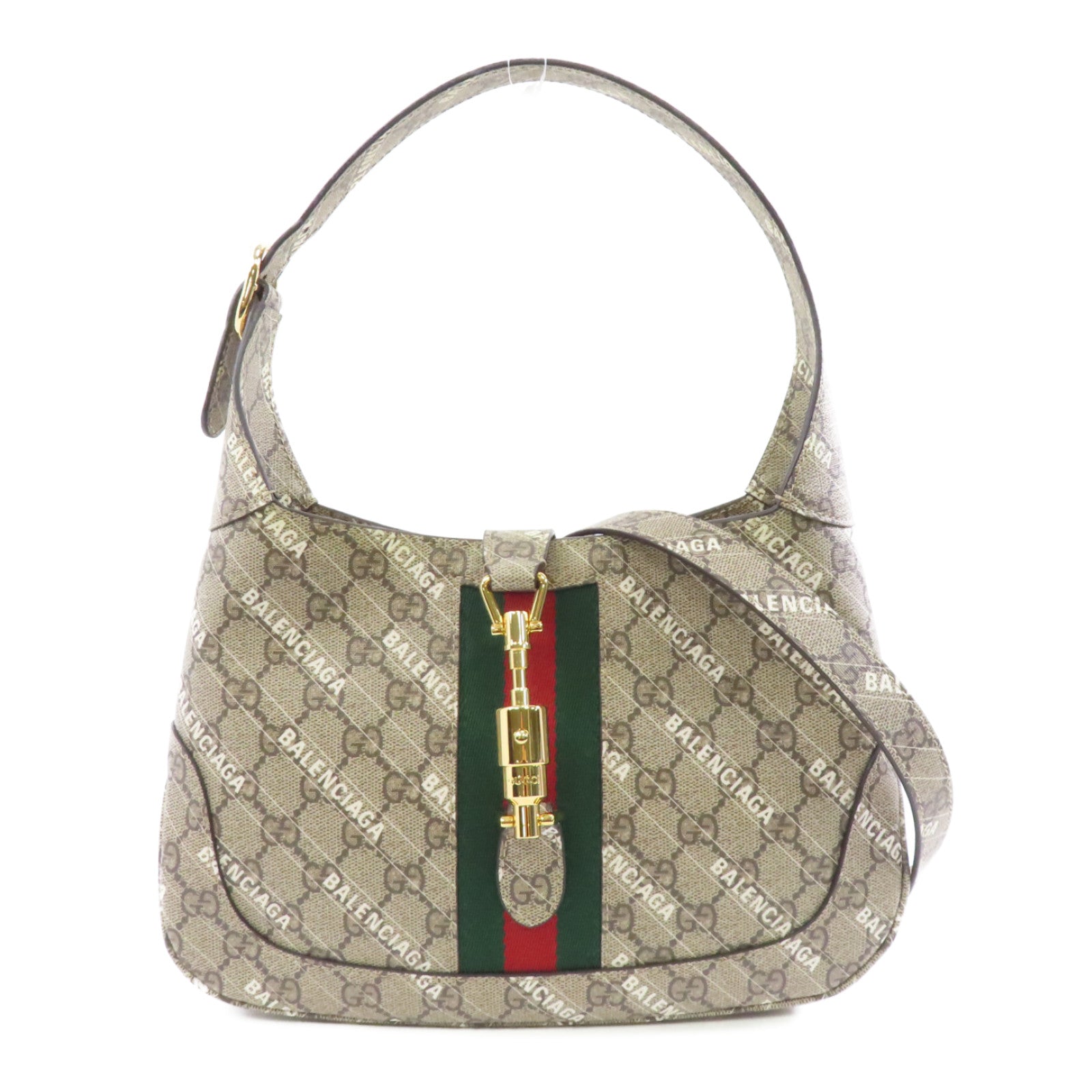 GUCCI 【激減優惠】塗層帆布Gucci X Balenciaga Shoulder Bag金扣肩背袋灰色/棕色