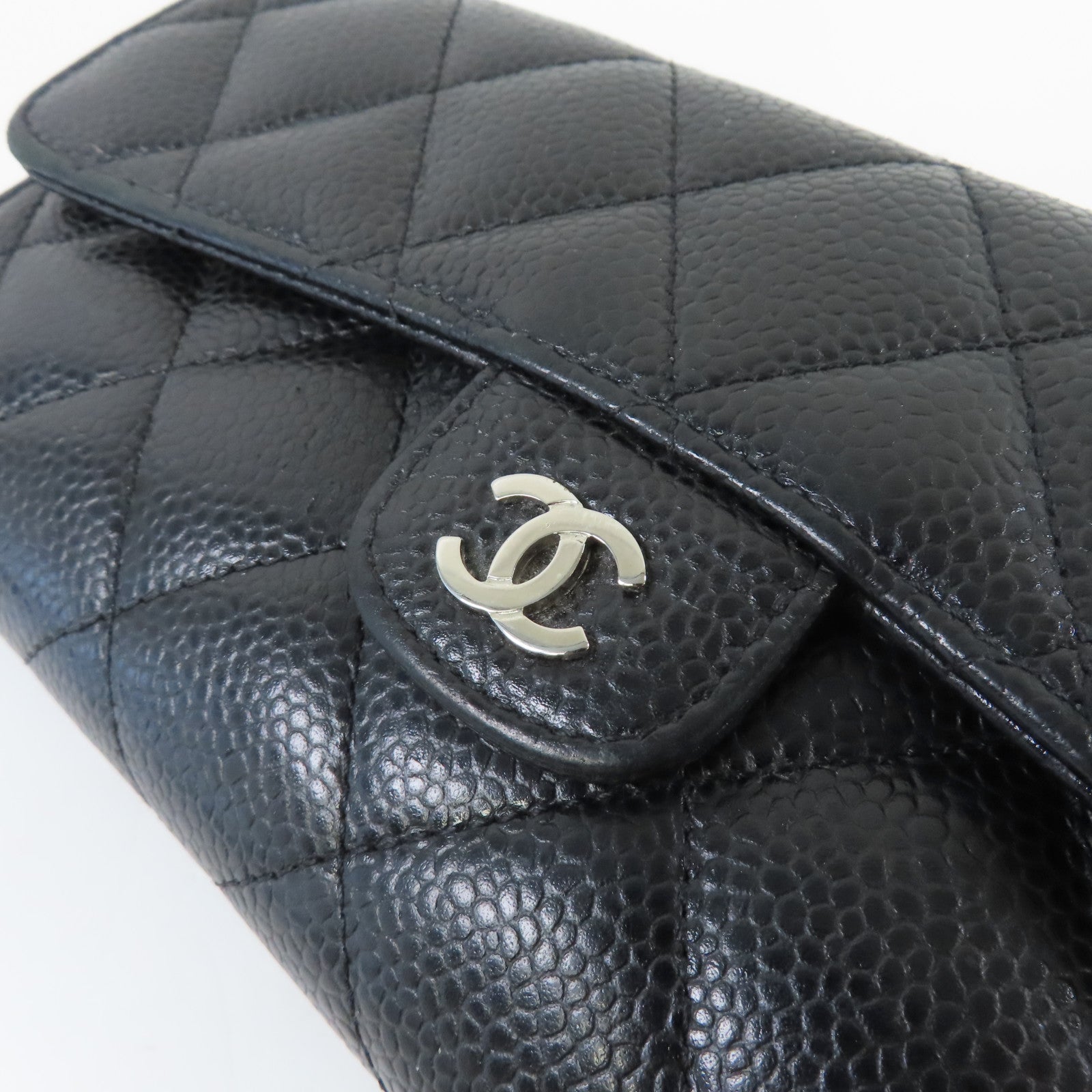 CHANEL 菱格Caviar皮革Long Wallet銀扣長錢包黑色