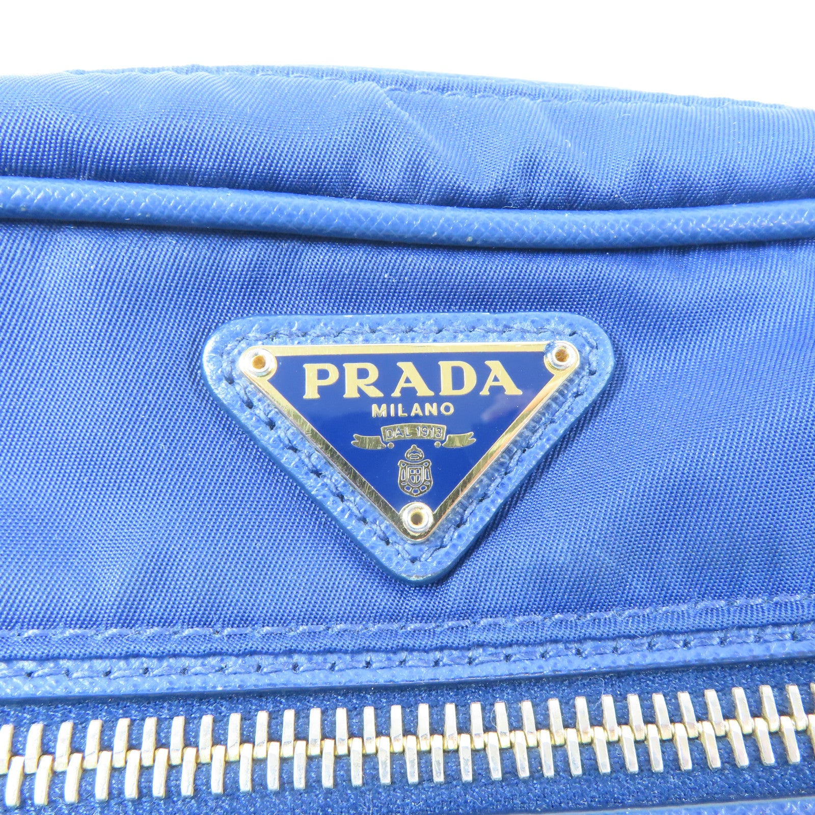 PRADA 【激減優惠】尼龍/皮革Tessuto Saffian Crossbody Pouch金扣肩背袋藍色