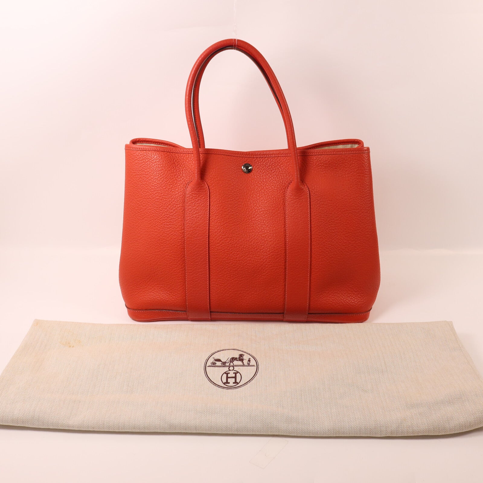 HERMES Clemence皮革Garden Party PM手挽袋Rouge Tomate