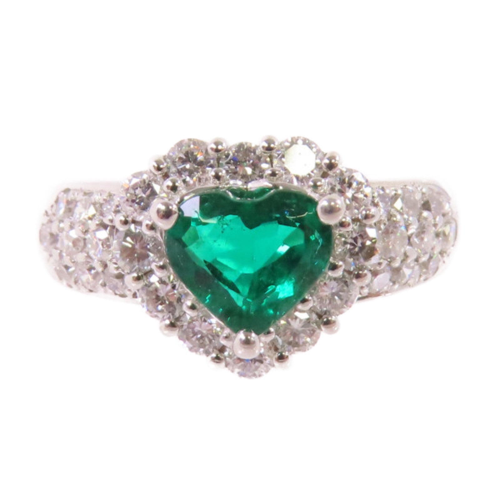 JEWELRY PT900鉑金/0.89ct綠寶石/0.85ct鑽石Emerald/Diamond Ring戒指US#6.5